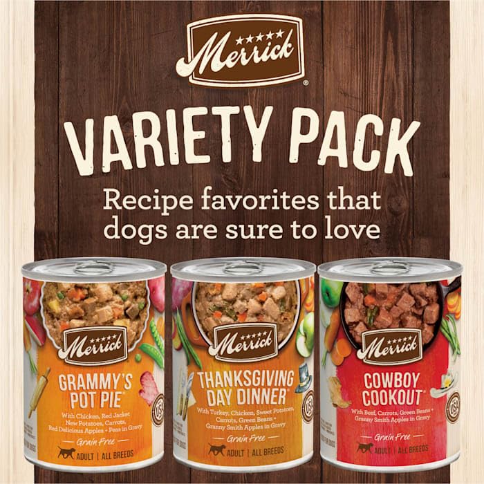 Merrick Grain Free Wet Dog Food Variety Pack, Grain Free Favorites Canned Dog Food - (12) 12.7 oz. Cans