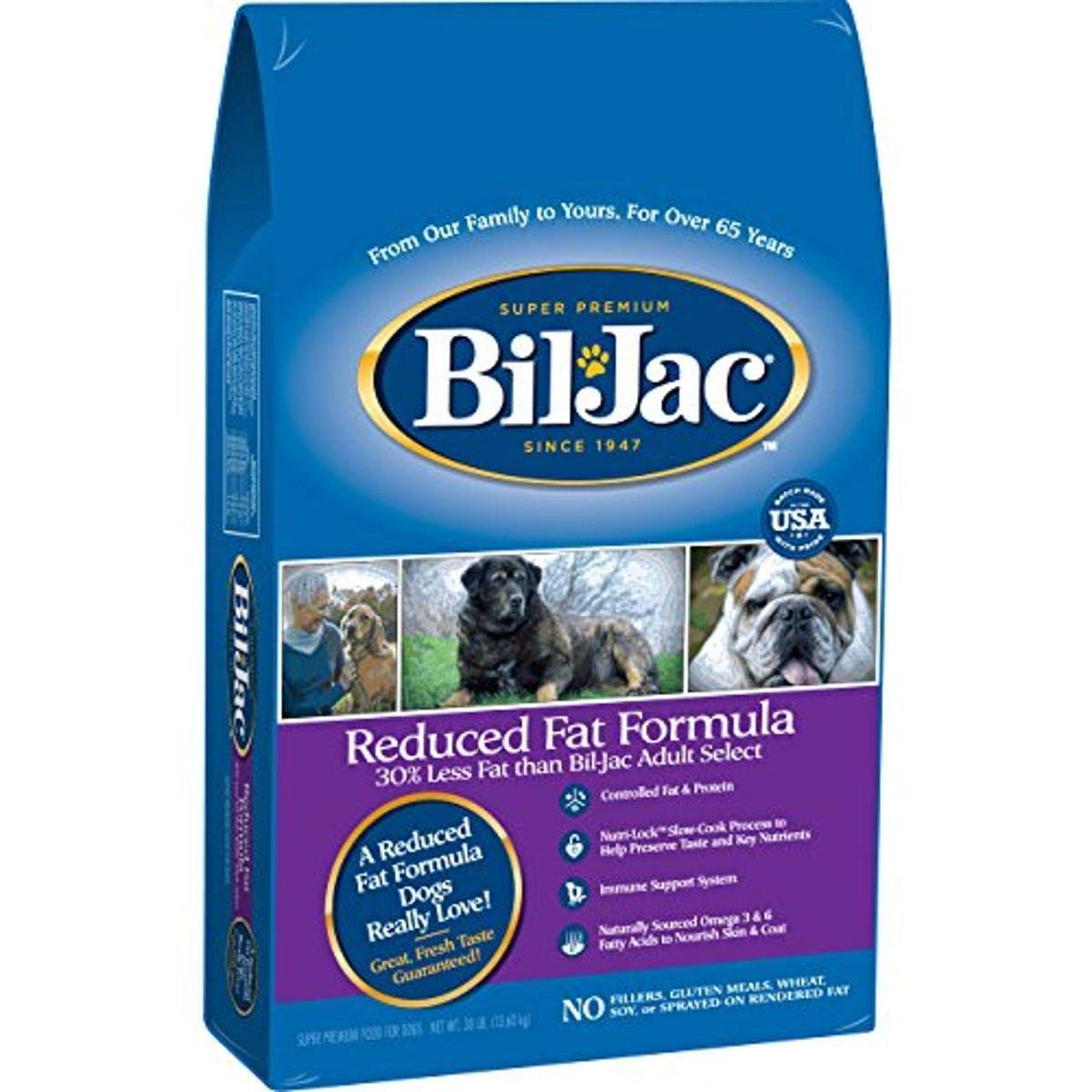 Bil-Jac Dry Dog Food Diet Adult Select Reduced Fat Formula Small or Large Breed 30 lb Bag - Super Premium Since 1947