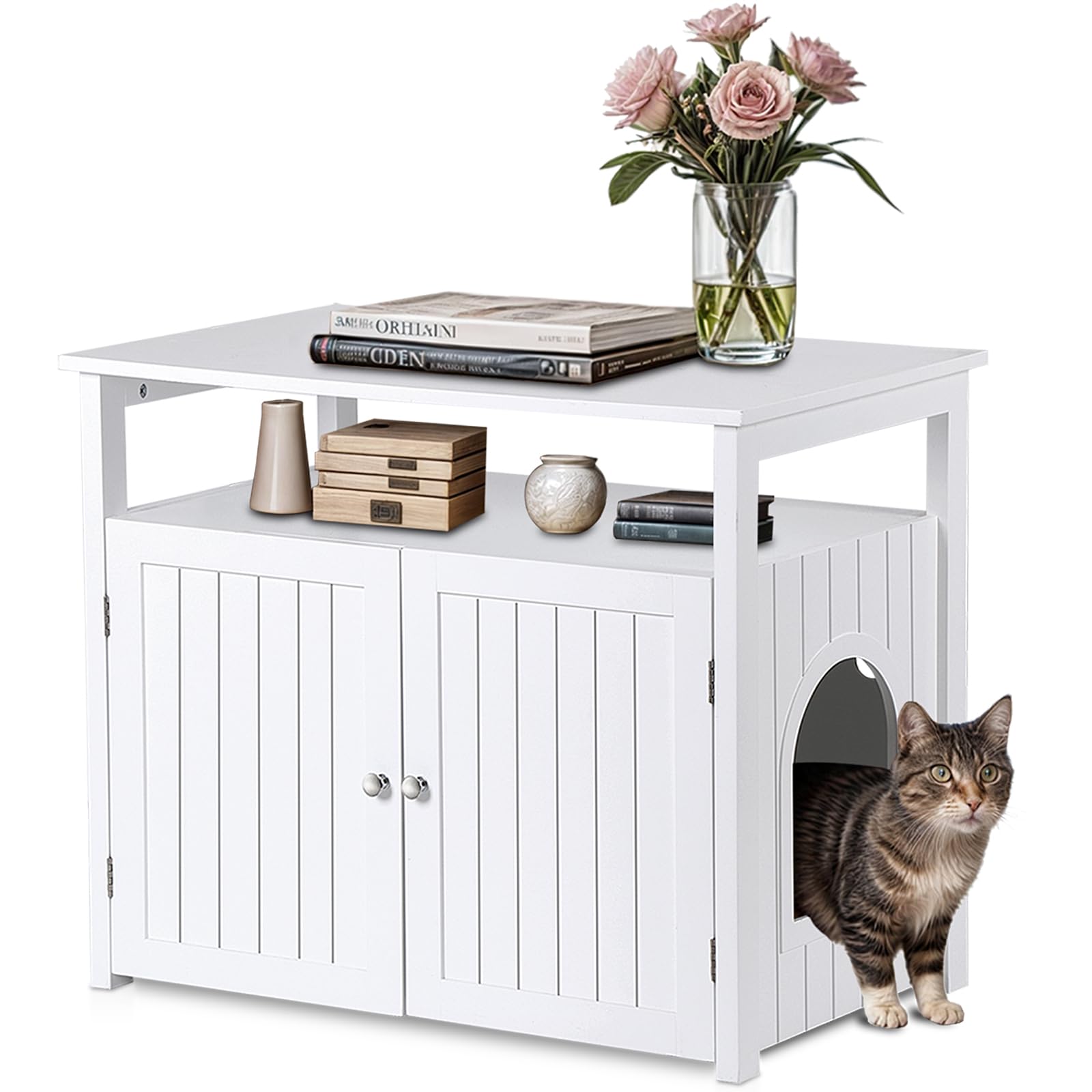 Cat Litter Box Enclosure With Storage Shelf Hidden Litter Box Furniture Indoor Cat Washroom Wooden Cat House Table Nightstand