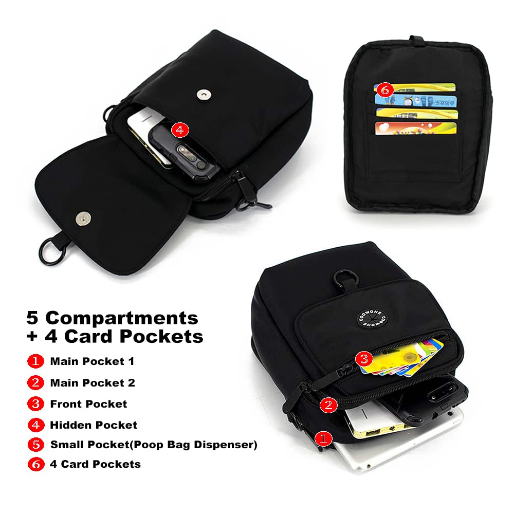 Dog Walking Bag Crossbody Waterproof & Lightweight Treat Pouch for Pet Training, Puppy Treat Tote, Dog Mom Purse (Black 1.0)