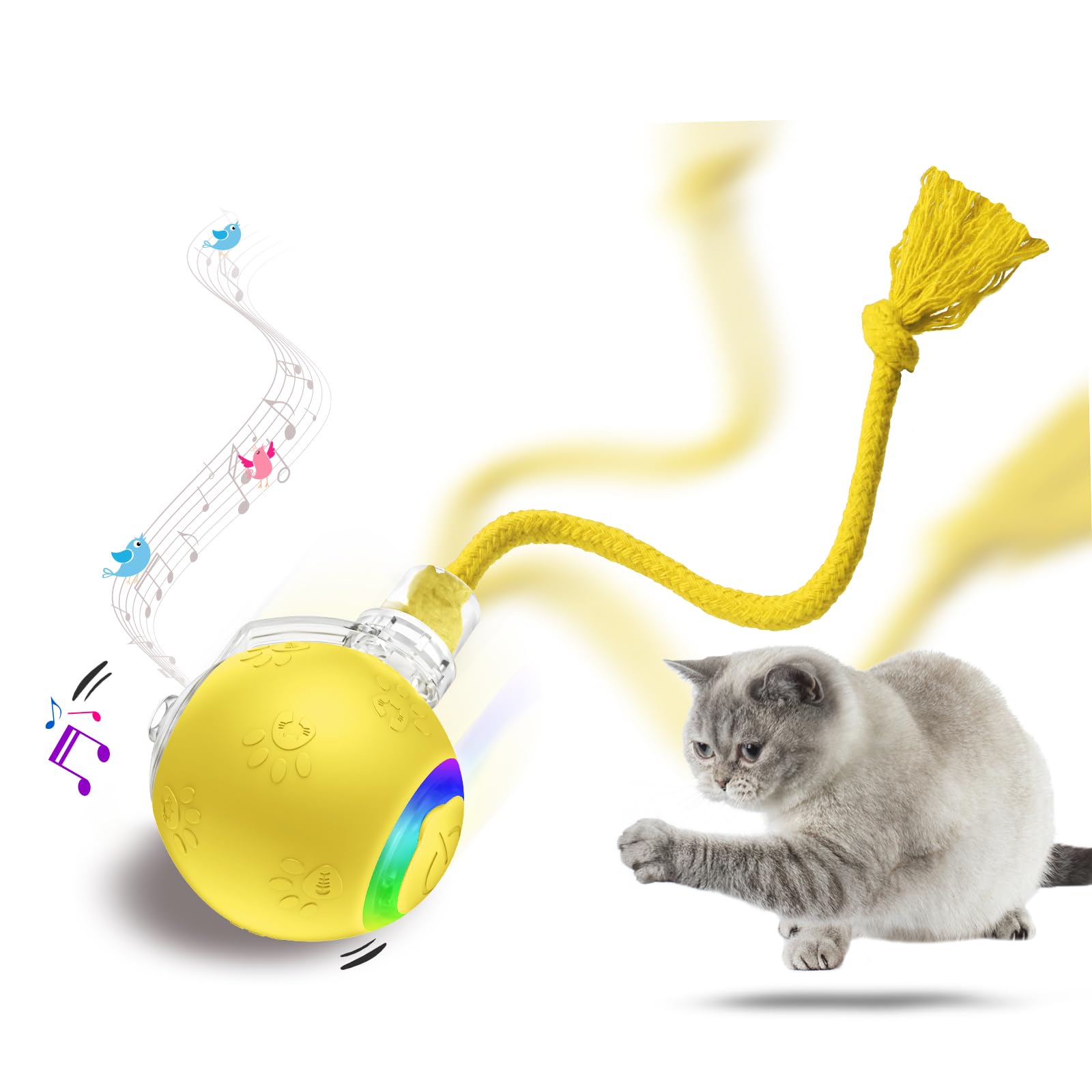 Interactive Cat Toys Ball, Automatic Moving Cat Toys for Bored Indoor Adult Cats, Fast Rolling, Chirping & Motion-Activated Cat 