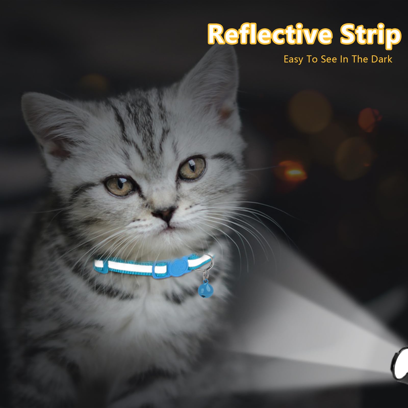 Taglory Reflective Cat Collars Breakaway With Bell, 2 Pack Girl Boy Pet Kitten Collar Adjustable 6-8 Inch, Skyblue