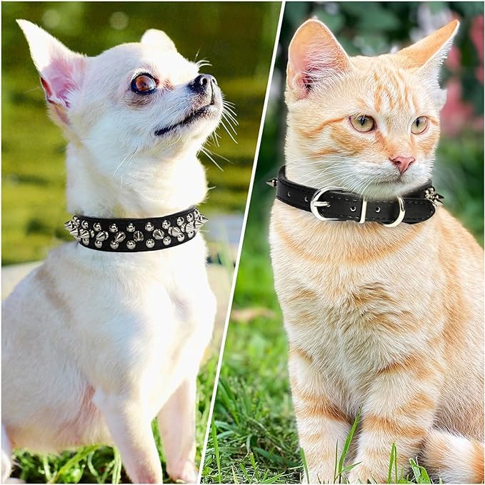 Hot Pink Spiked Dog Collar For Medium Dogs Chew Proof Spike Collar For Small Dogs Cats Pu Leather Rivet Studded Dog Collar Adjus