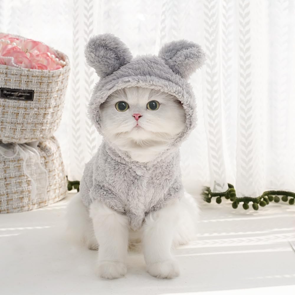 Cat Bunny Ears Costume Cute Dog Kitten Hoodies Sweater Rabbit Ears Puppy Pet Apparel (Xx-Large,Gray)