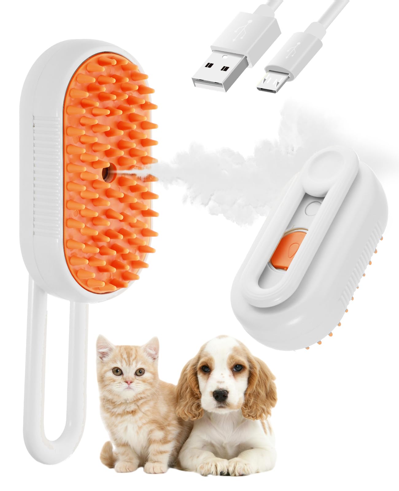 Frelara Cat Steam Brush For Shedding - 3 In 1 Steam Cat Brushes For Grooming And Massage - Adjustable Cat Brush With Steam For D
