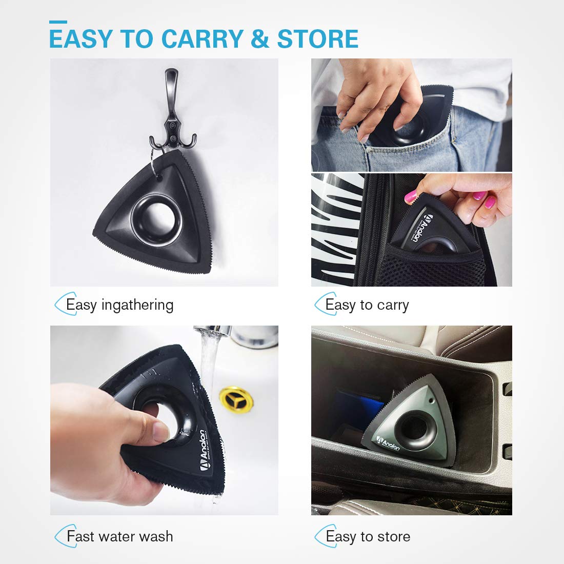 Analan Mini Pet Hair Remover For Car Detailing Supplies, Carpet Dog Hair Remover For Car Interior, Triangle Dog Hair Remover For Auto Detailing, Couch, Furniture, Lint, Carpet (Punk Pink)