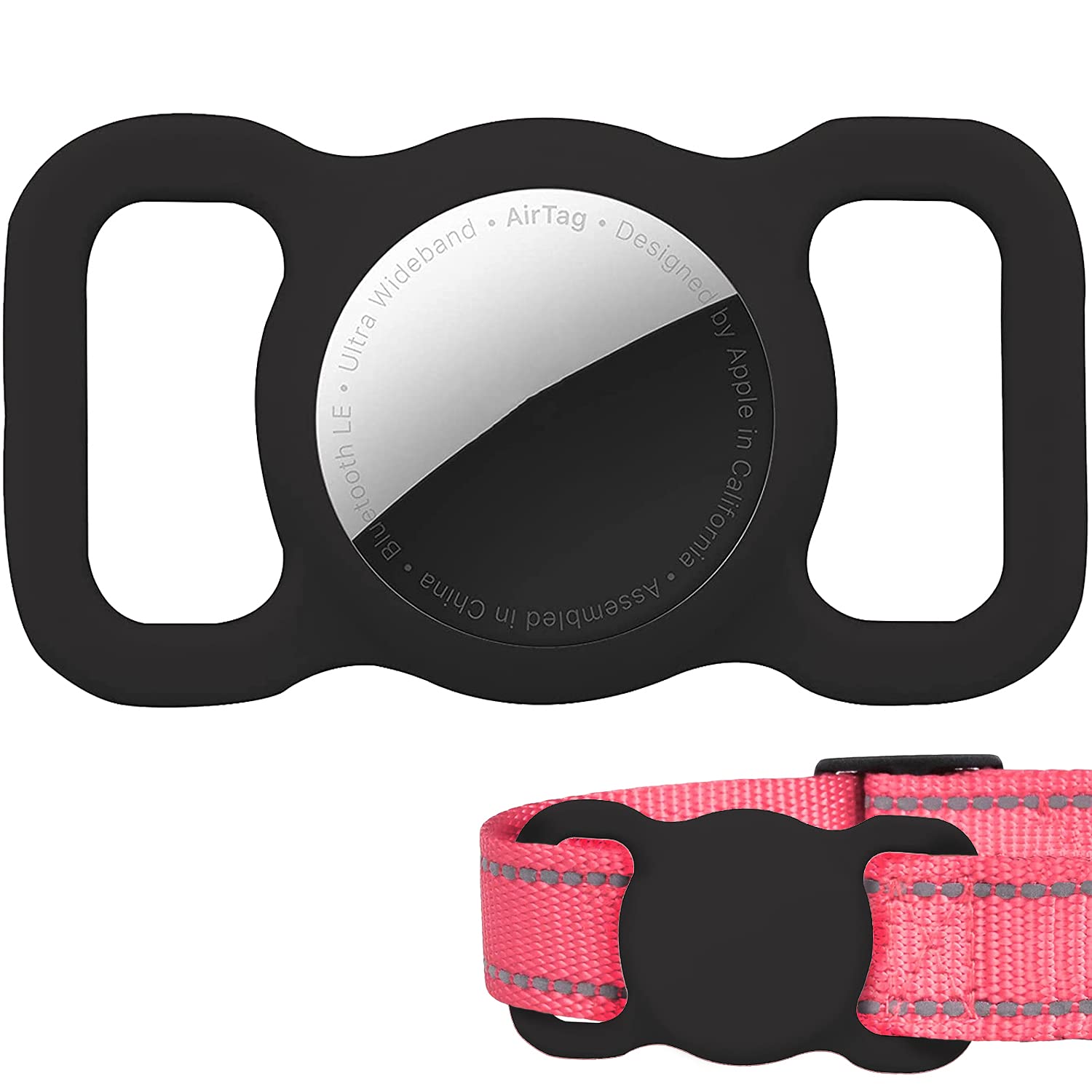 Air Tag Dog Collar Holder (2 Pack) Silicone Gps Tracker Case Anti-Lost Protective Air Tag Cat Collar Holder (2Xblack)