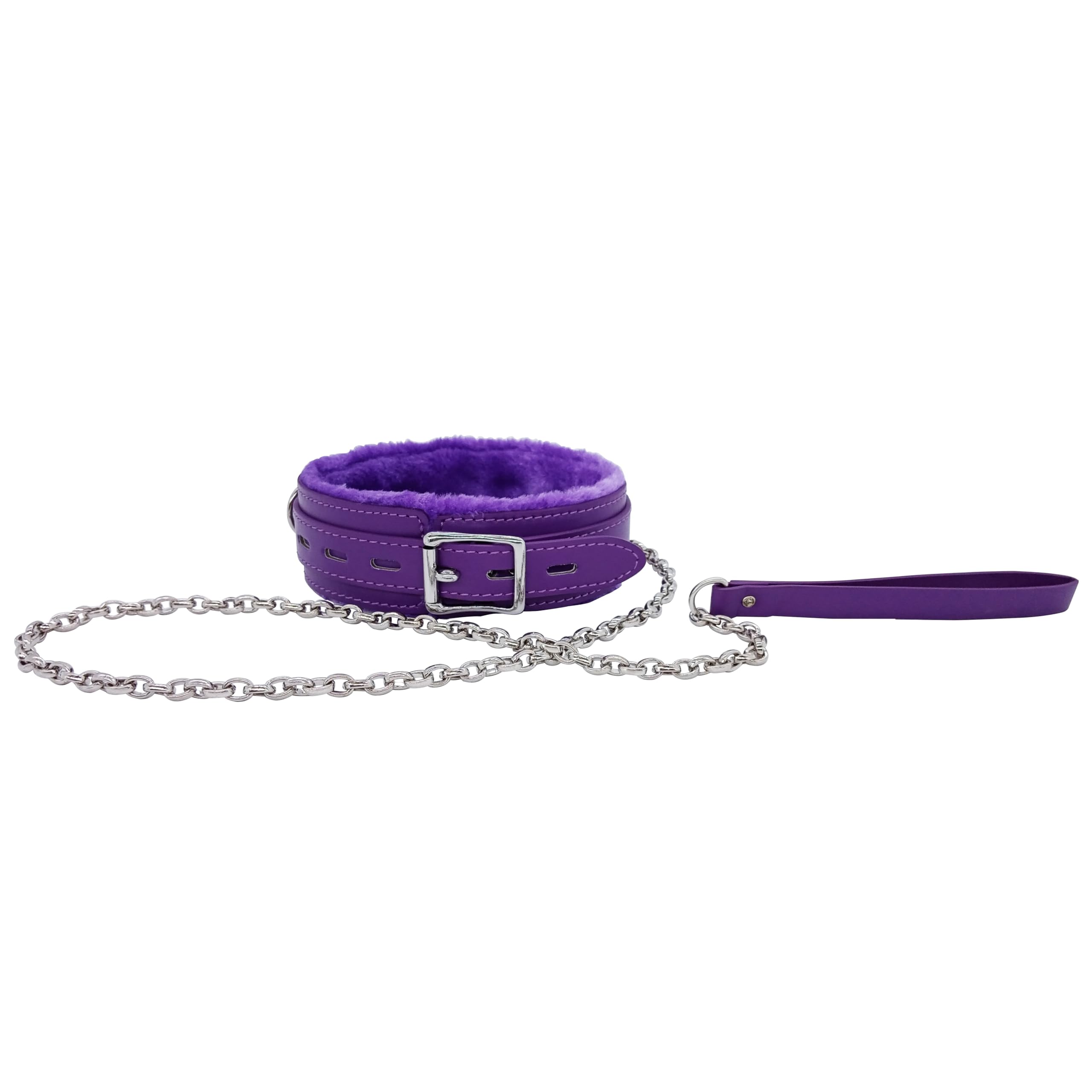 Purple Leather Choker Collars Soft Inner Fur For Comfort Detachable Leash Chain Durable Leather Collar With Alloy Buckle