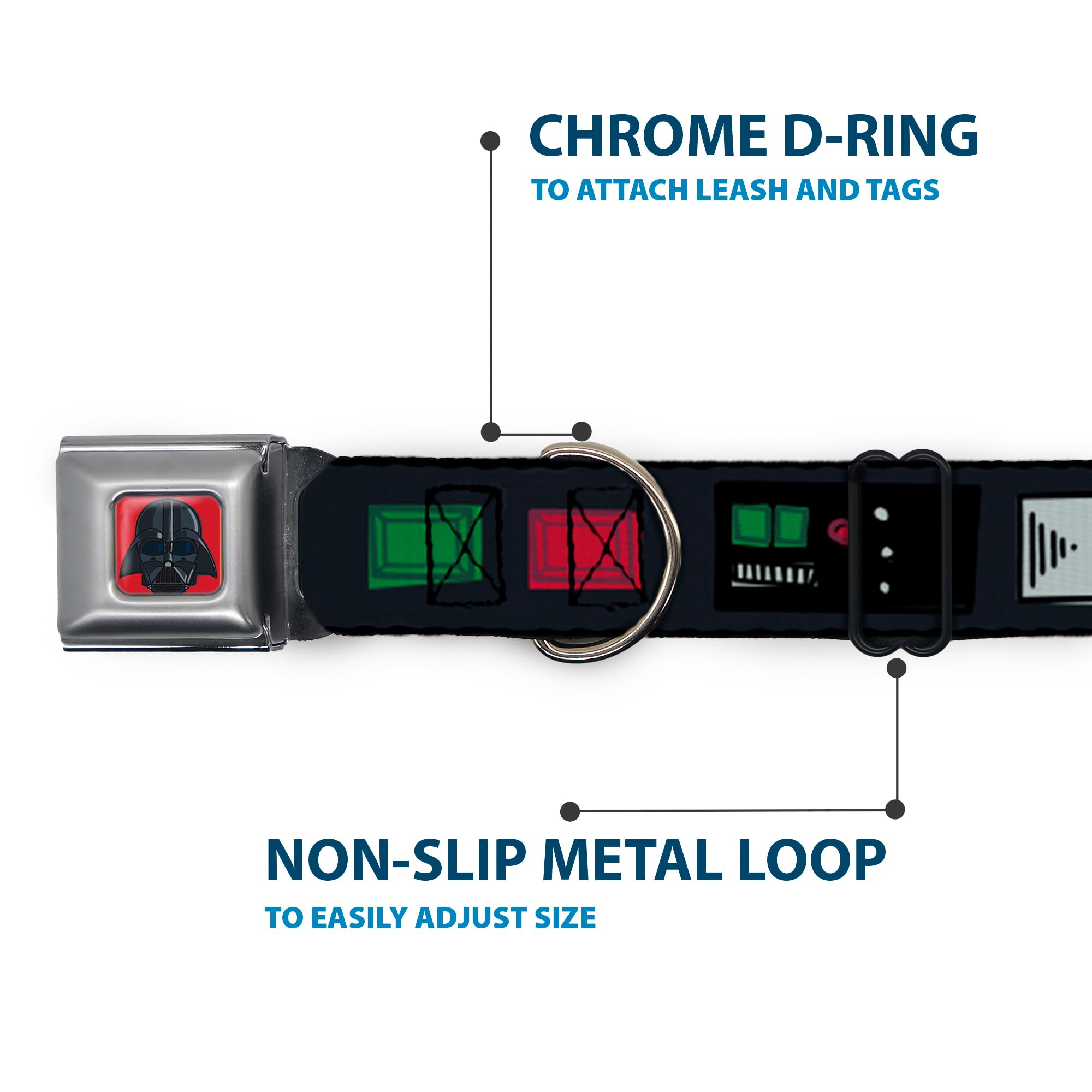 Buckle-Down Dog Collar Seatbelt Buckle Star Wars Darth Vader Utility Belt Bounding3 Black Grays Reds 18 to 32 Inches 1.5 Inch Wi