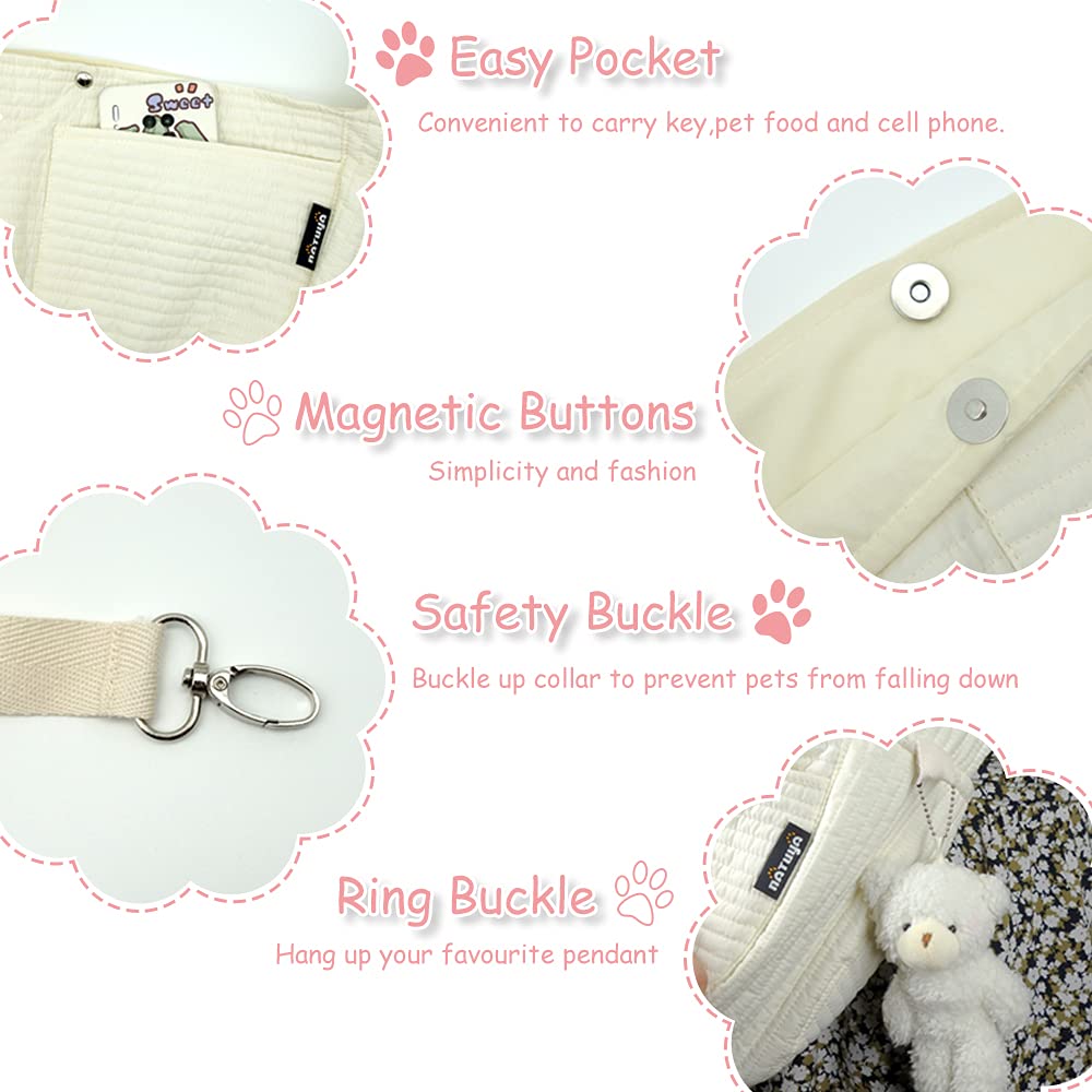 NATUYA Small Dog Carrier Sling Cat Sling,Adjustable Strap Hand Free Pet Puppy for Outdoor Traveling Subway (White, Canvas)