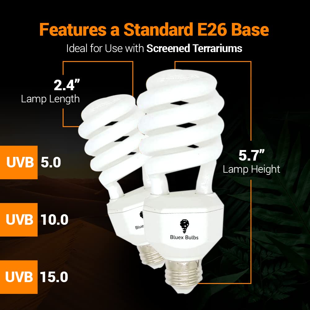 2 Pack 23-Watt Reptile Bulb Desert Uva Uvb Light - 10.0 Uvb Reptile Light - Compact Florescent Terrarium Bulb Suitable For Deser