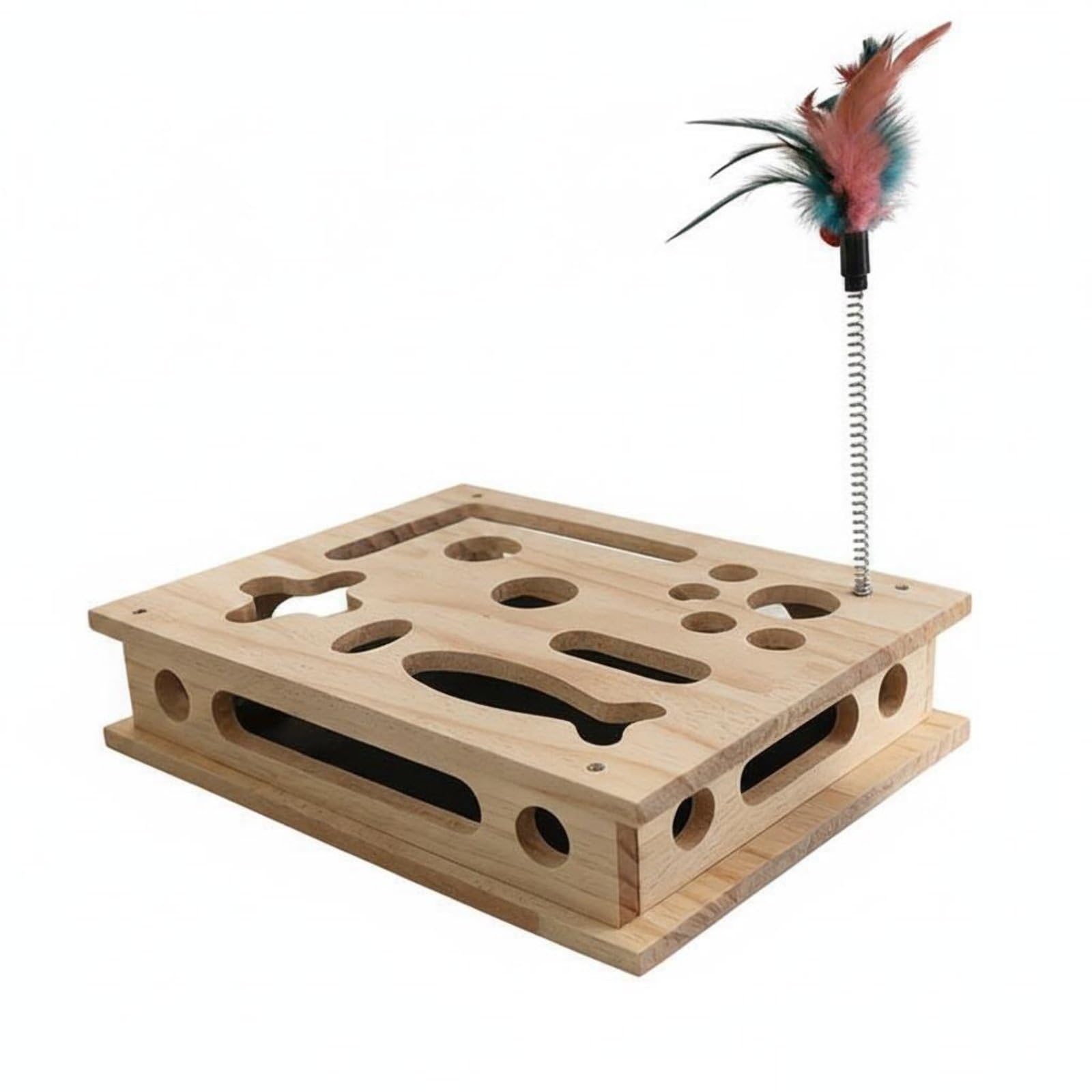 Enakshi Interactive Feline Scratch Challenge Box MultiHole Wooden Feline Maze Natural Instincts Sturdy Wood For Cats, Indoor, W