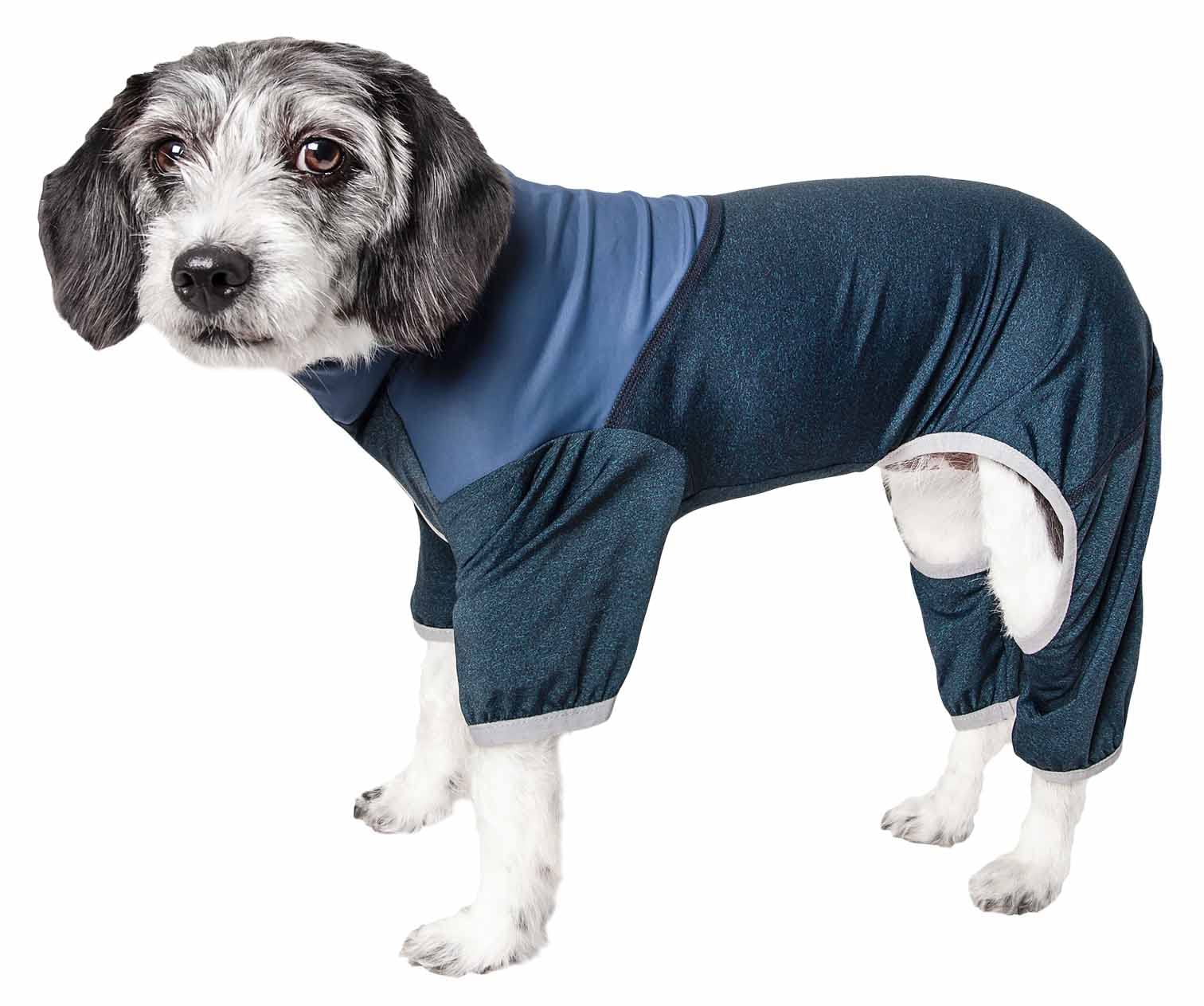 Pet Life ® Active 'Embarker' Heathered Performance 4-Way Stretch Two-Toned Full Body Warm Up, X-Small, Teal