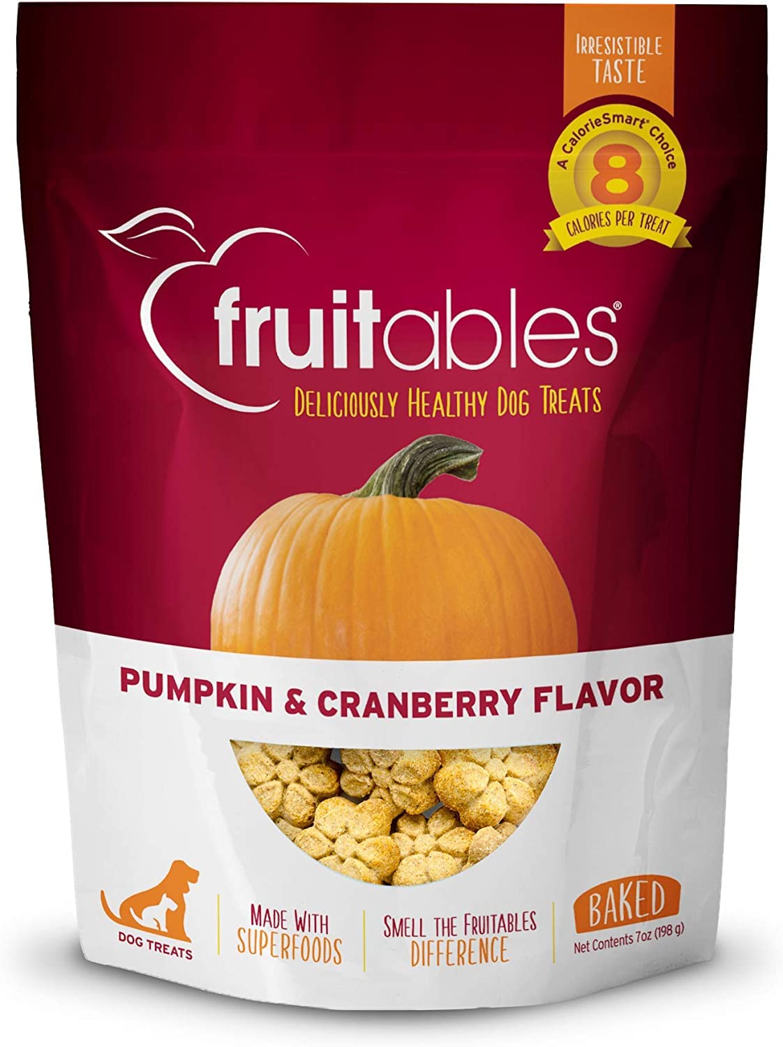 Fruitables Baked Dog Treats - Pumpkin Treats For Dogs - Healthy Low Calorie Treats - Free Of Wheat, Corn And Soy - Pumpkin And Cranberry - 7 Ounces
