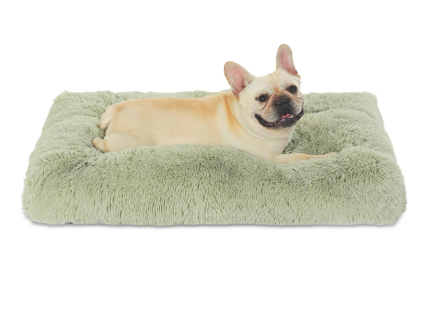 Bedfolks Waterproof Crate Bed, Plush Dog Kennel Pad With Removable Cover, Faux Fur, Washable, 35'X23', Sage Green