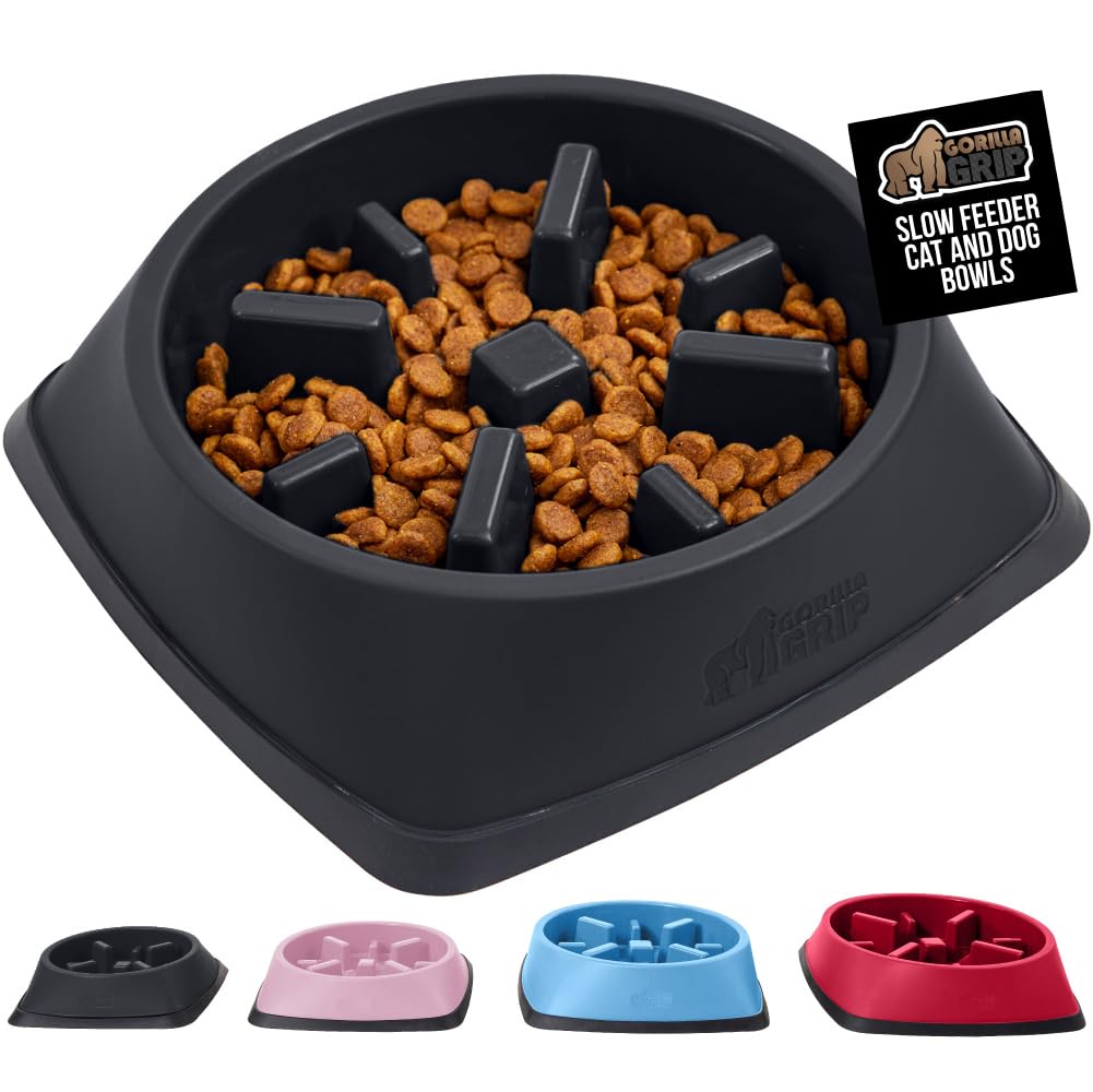 GORILLA GRIP Patent Pending Slow Feeder Dog Bowls, Interactive Puzzle Toy for Dogs and Cats Food Training, Keeps Pets Busy and P