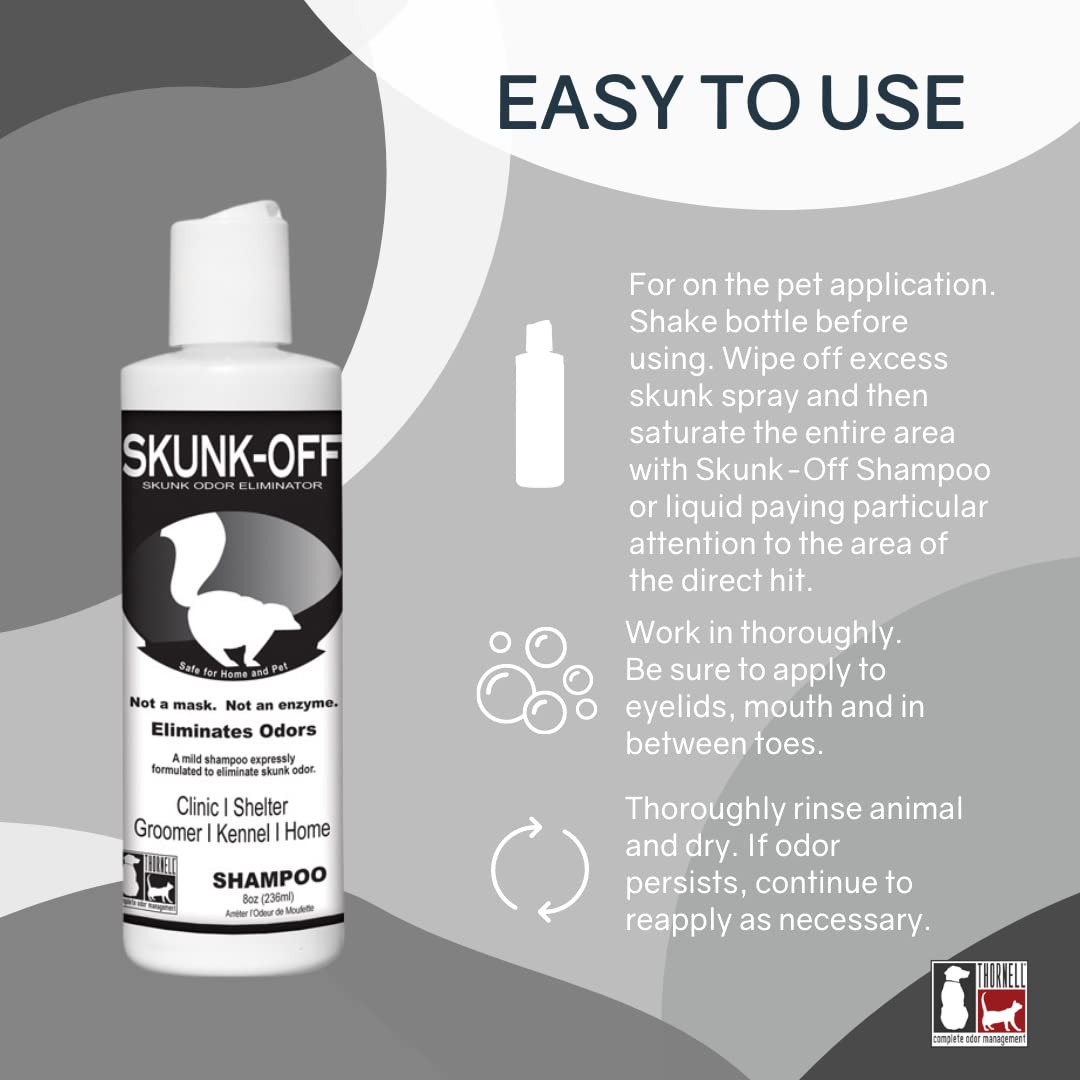 Skunk Off Pet Shampoo – Ready To Use Skunk Odor Remover For Dogs, Cats, Home, Carpet, Car & More – Non-Enzymatic Skunk Shampoo Dogs – Pet Odor Eliminator For Skunk Odor (8 Oz)