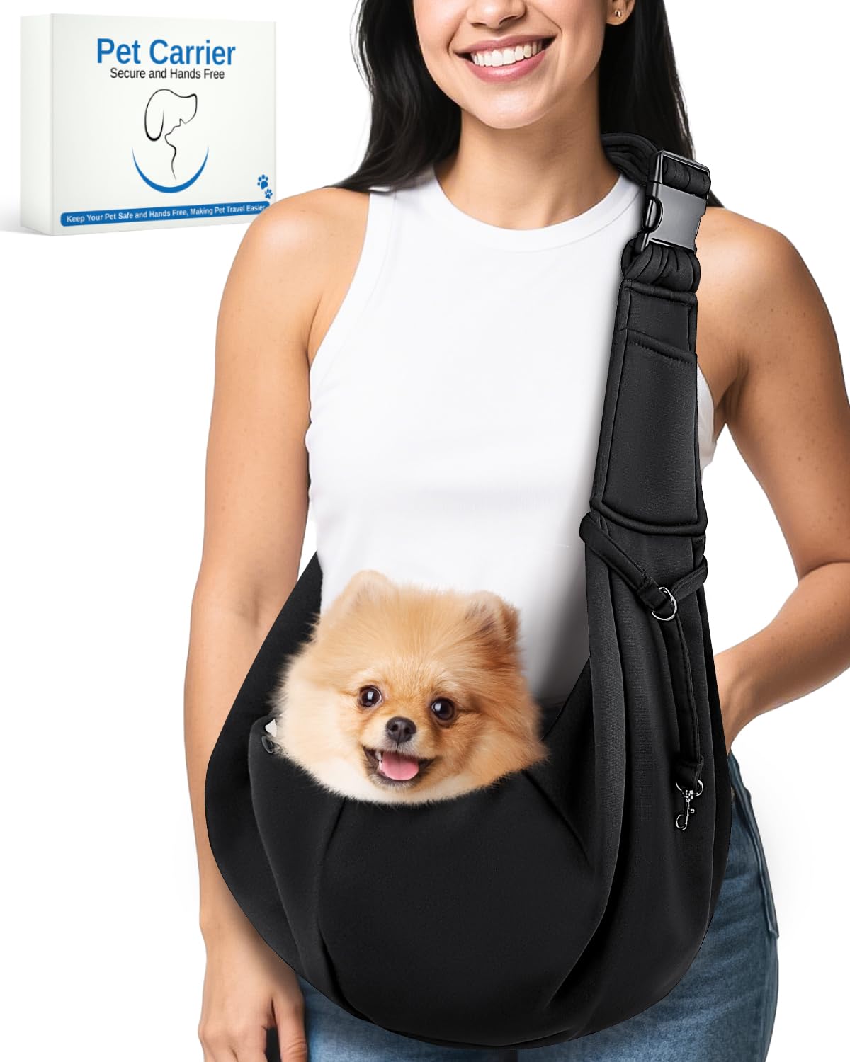 Snqqmtt Dog Carrier Sling for Small Dogs & Cats Up to 12lbs, Puppy Sling with Adjustable Shoulder Strap, Pet Carrier with Pocket