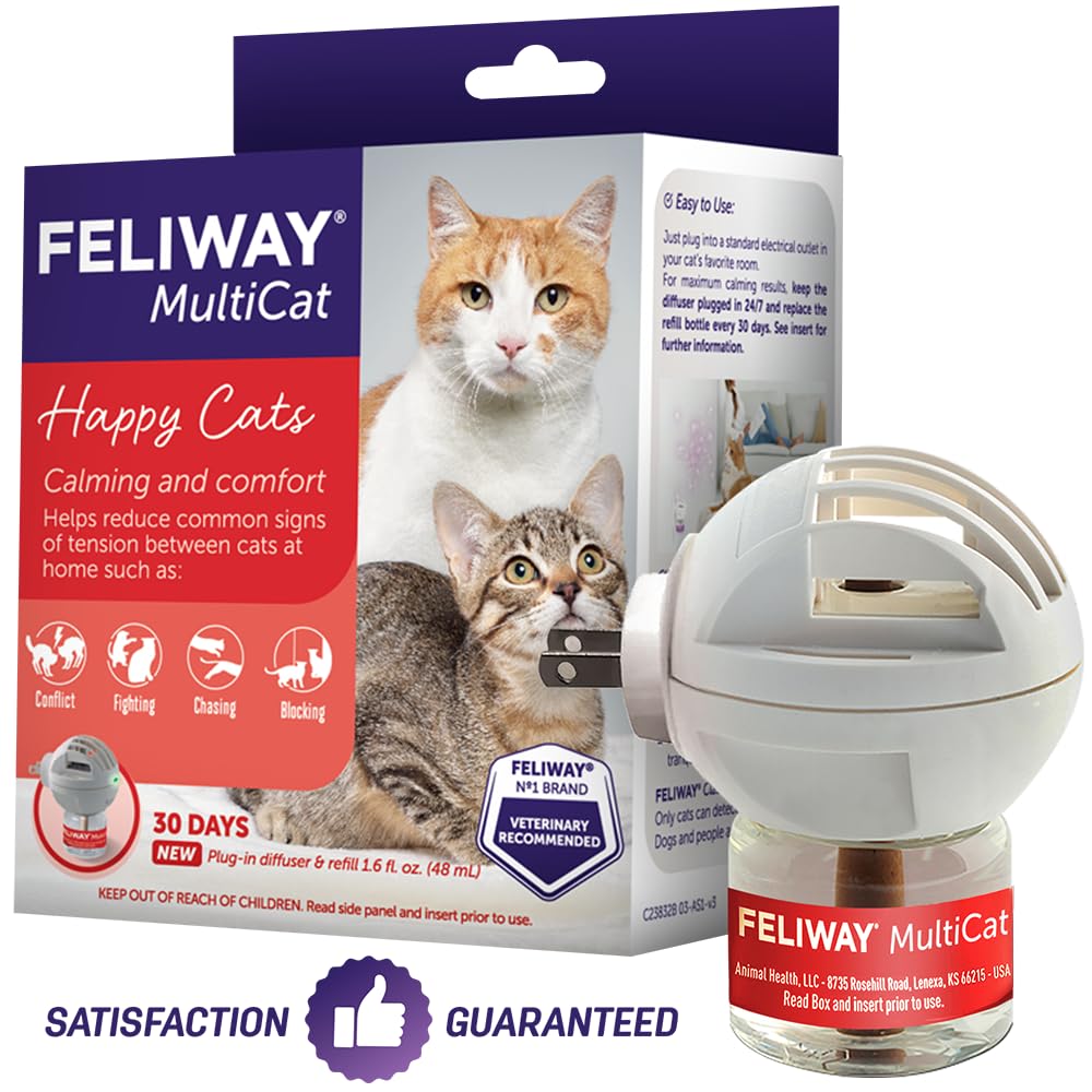 FELIWAY MultiCat 30 Day Cat Calming Plug In Pheromone Diffuser Starter Kit, 48ml - Helps Reduce Conflicts and Signs of Tension i