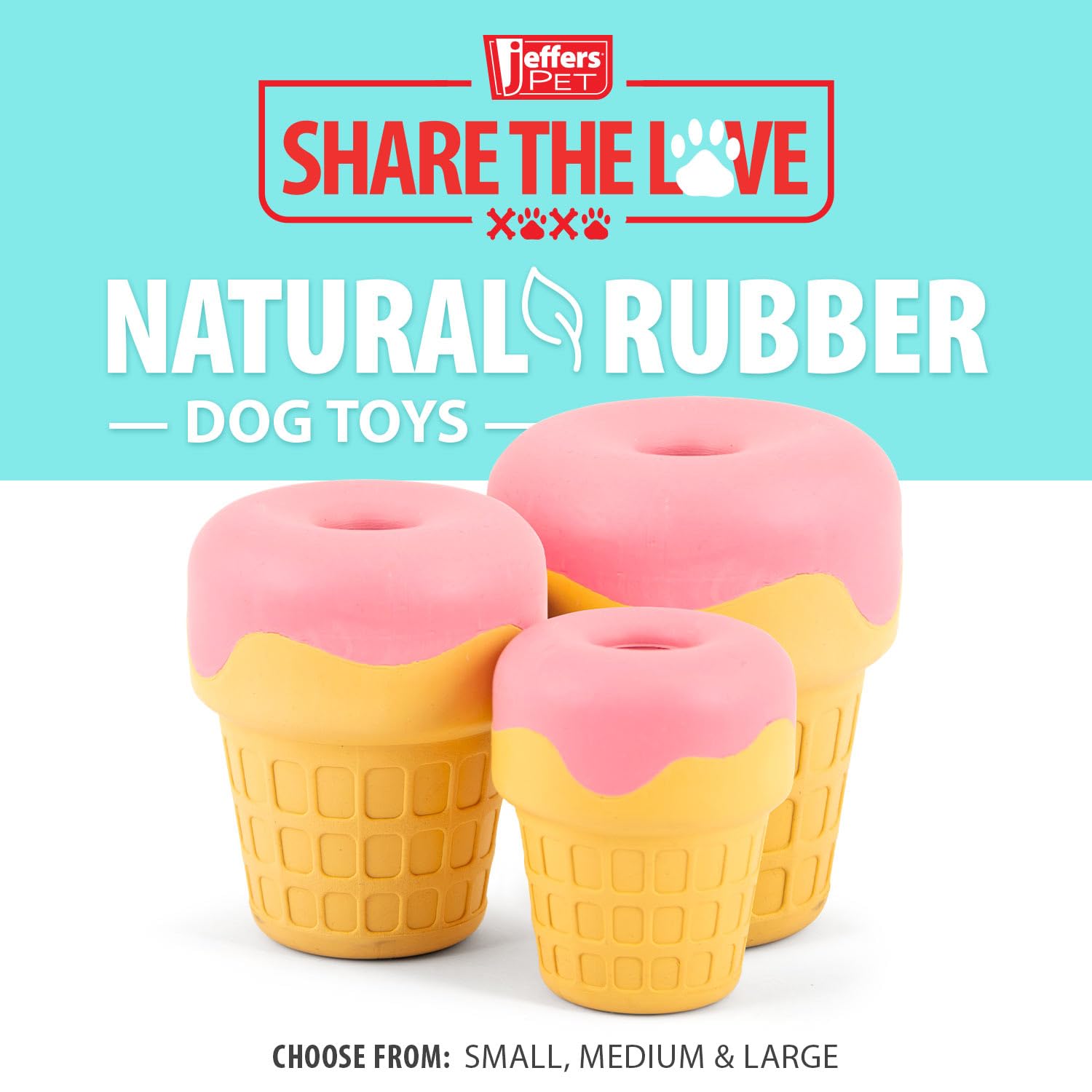 Jeffers Pet Natural Rubber Dog Chew Toy - Ice Cream Cone, Large - Treat Dispensing, Vanilla Scent, Durable, Non-Toxic, Dishwashe