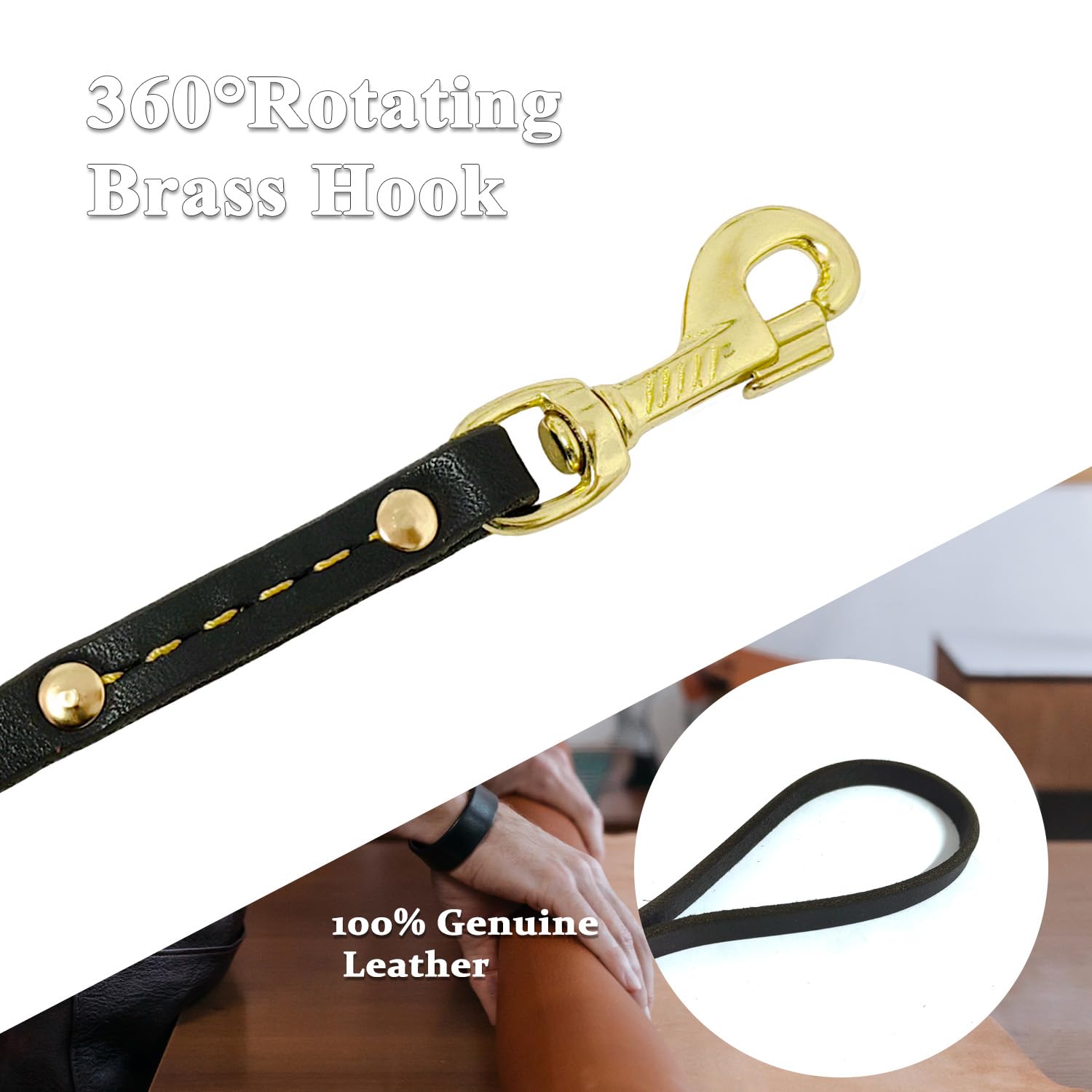 Heavy Duty Leather Dog Leash 6 Ft X 1/2 Inch,Strong Double Stitched Genuine Leather Pets Training Leash For Walking,Soft Handle