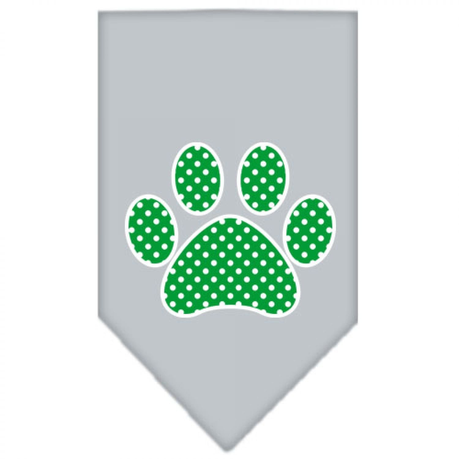 Pet and Dog Bandana Screen Printed, Green Swiss Dot Paw Grey Small