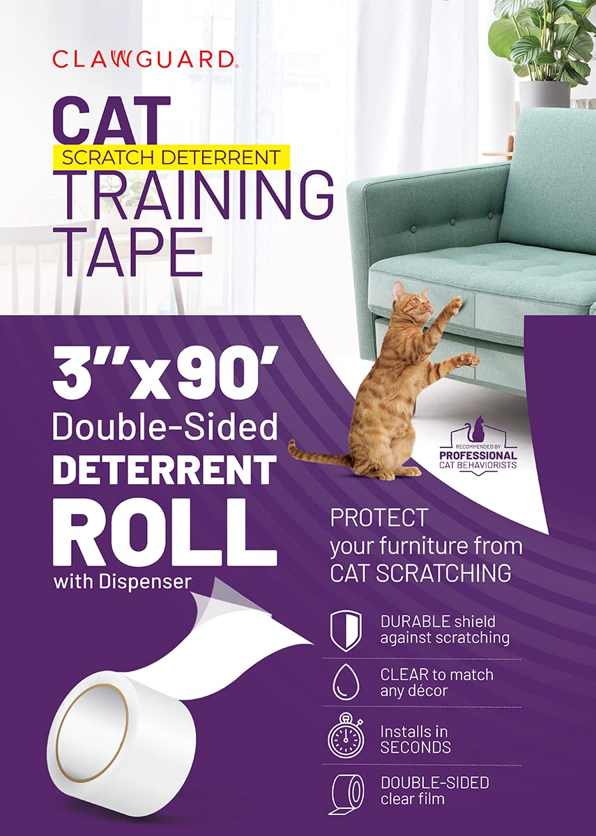 Clawguard Cat Repellant Tape Roll Dispenser - Cat Scratch Furniture Protector - Cat Deterrent Tape - Cat Anti Scratch Shields - Cat Scratch Sofa Protection - Sofa Drapes Screens And More