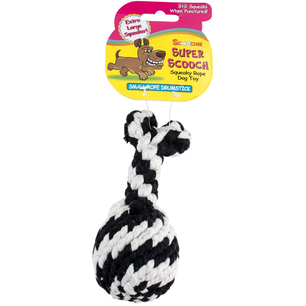 Scoochie Pet Products Super Scooch Rope Drumstick With Squeaker Dog Toy, Small, 6.5-Inch