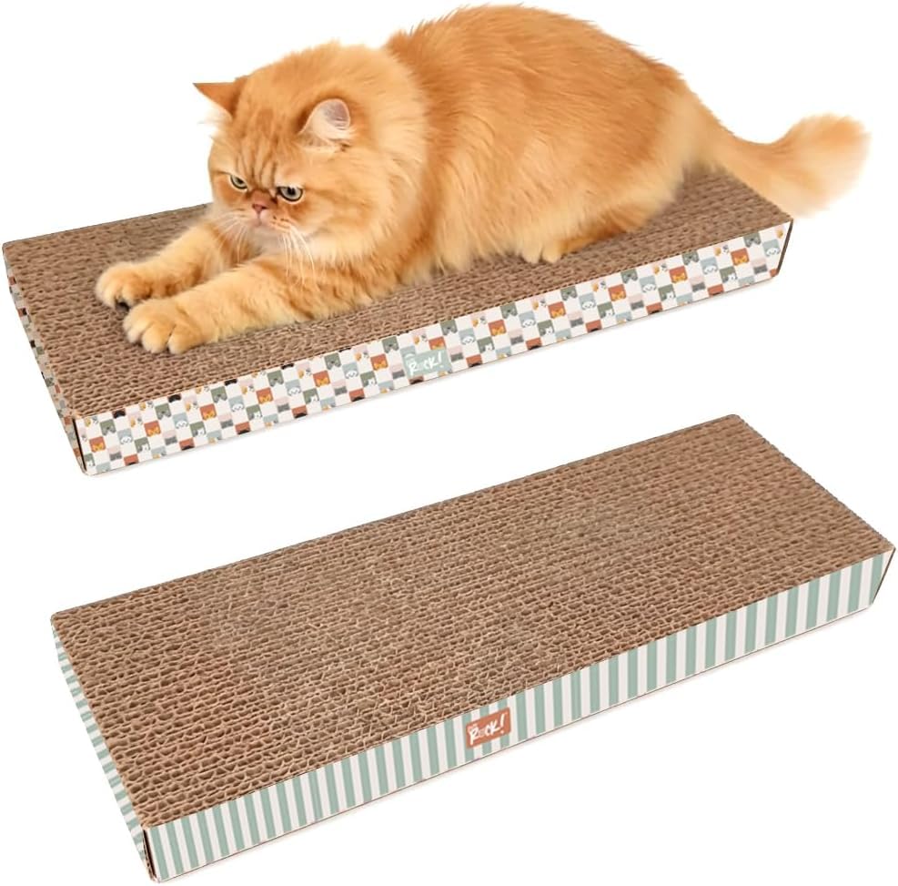 Cats Rock Scratching Board for Indoor Cats, Corrugated Cardboard Cat Scratcher with Catnip, Double-Sided Scratch Pad, Rectangle 