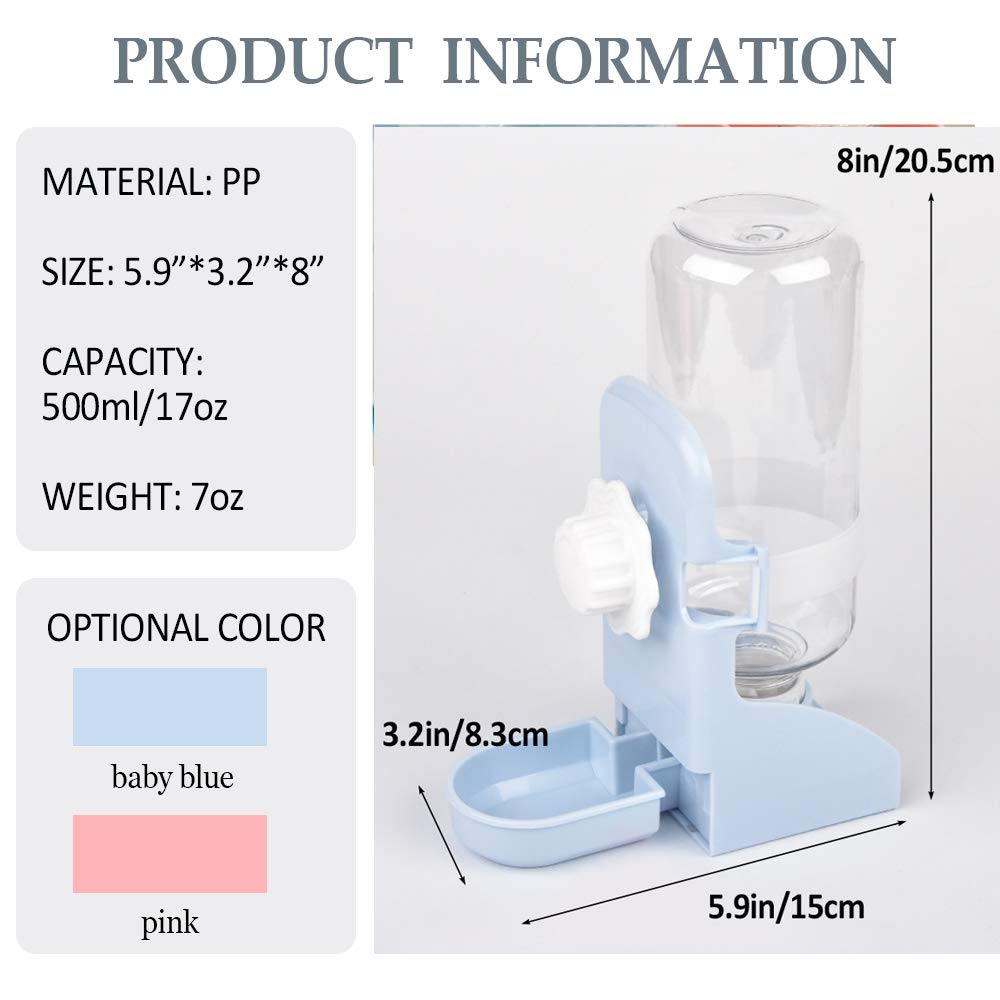 Kathson Rabbit Water Bottle, 17Oz Hanging Water Fountain Automatic Dispenser No Leak Waterfeeder For Bunny Chinchilla Guinea Pig