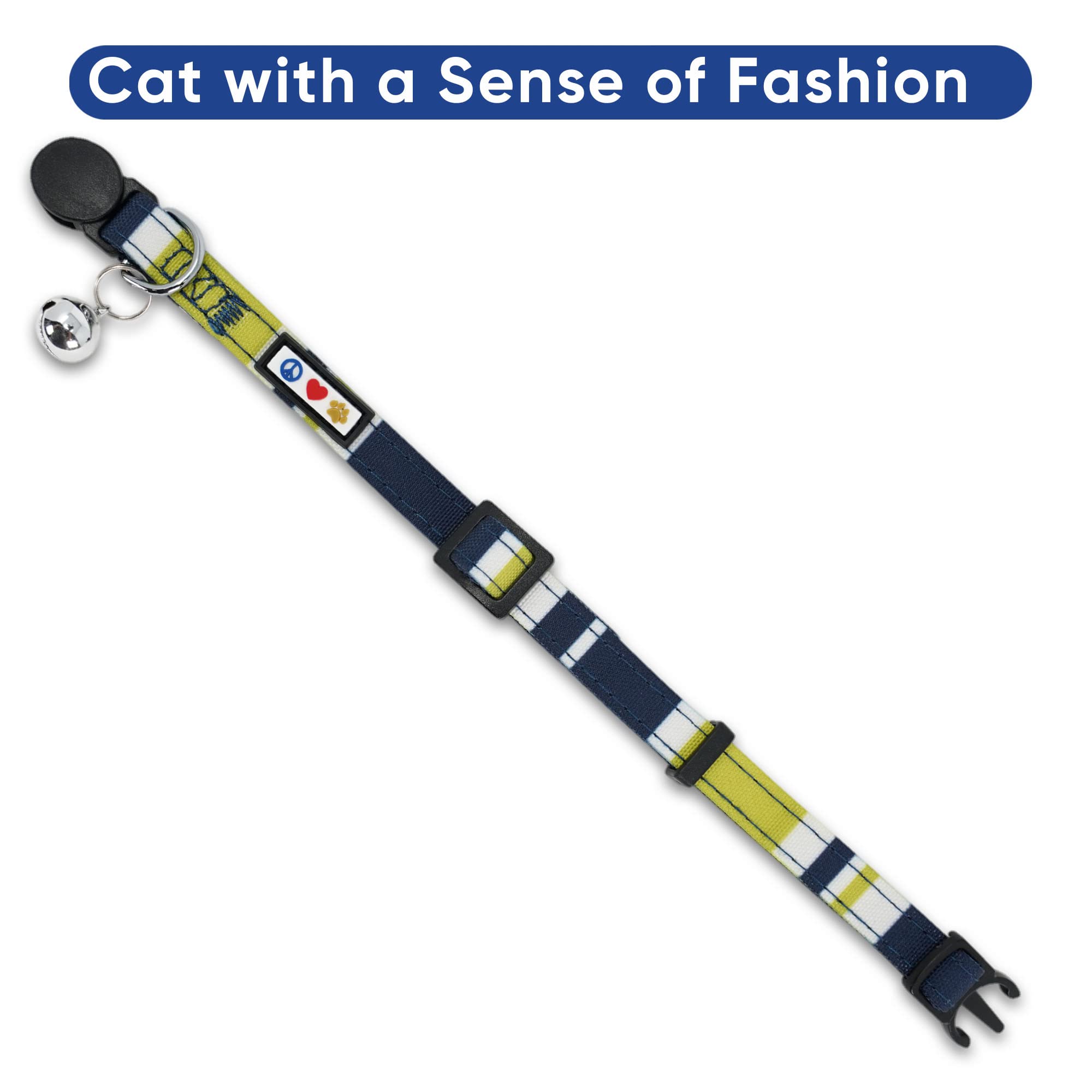 Pawtitas Pet Multicolor Cat Collar With Safety Buckle And Removable Bell Cat Collar Kitten Collar Green/White/Blue Cat Collar
