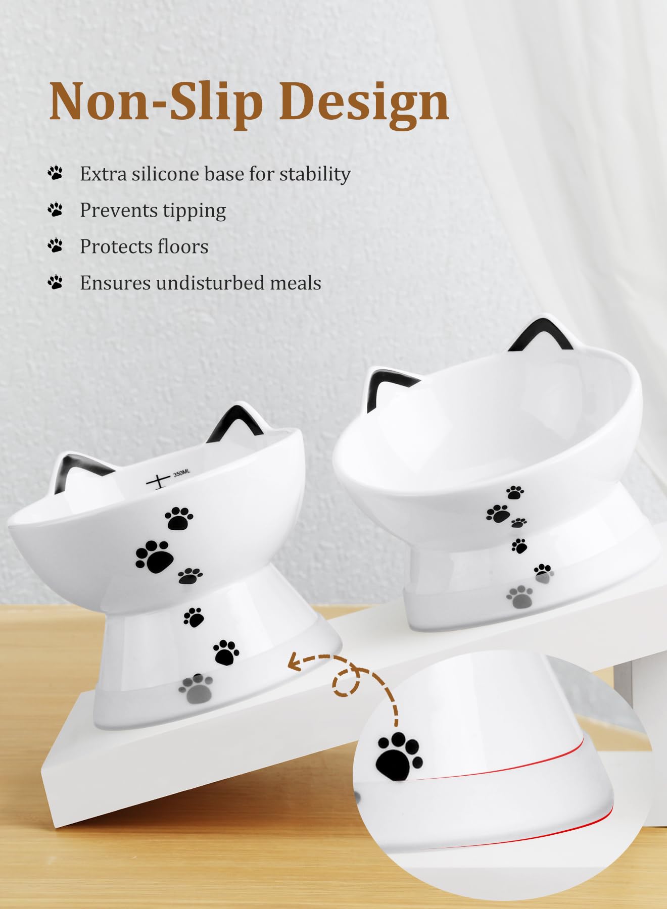 Yedio Porcelain Raised Cat Bowl, 15 oz Water Bowl with Anti-Slip Band, Green, Dishwasher Safe, Elevated Design for Pet's Spine Protection