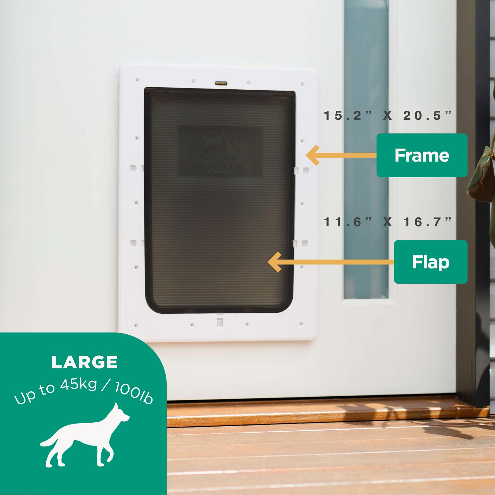 Hakuna Pets Super Tough Large Pet Door, 2-Way Locking, White, Fits Screens, Doors, Walls, Glass, Model 1127, Up to 2.17" Thick