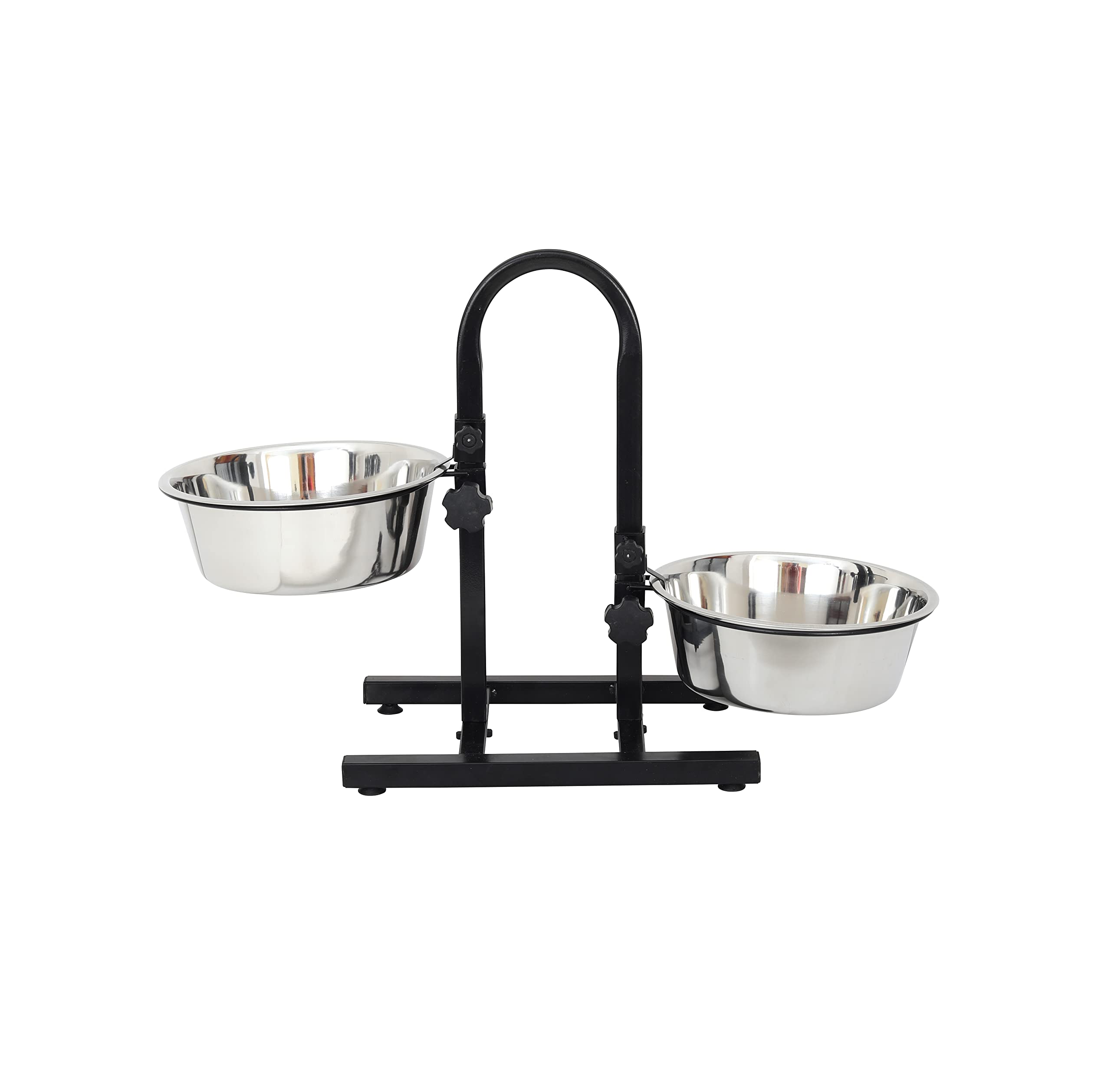 Iconic Pet Adjustable U-Design Double Diner - Non-Skid Rubber Base Noise Free Stable Dog Food Stand with 2 Qt - 8 Cup/ 64 oz Sta