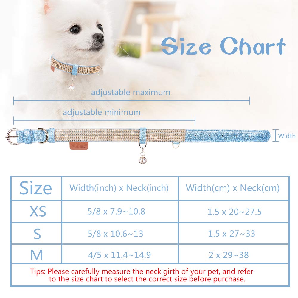Petshome Cat Collar, Dog Collar, [Bling Rhinestones] Premium Pu Leather With Pendant Adjustable Collars For Big Cat And Small To Medium Dog Small Blue