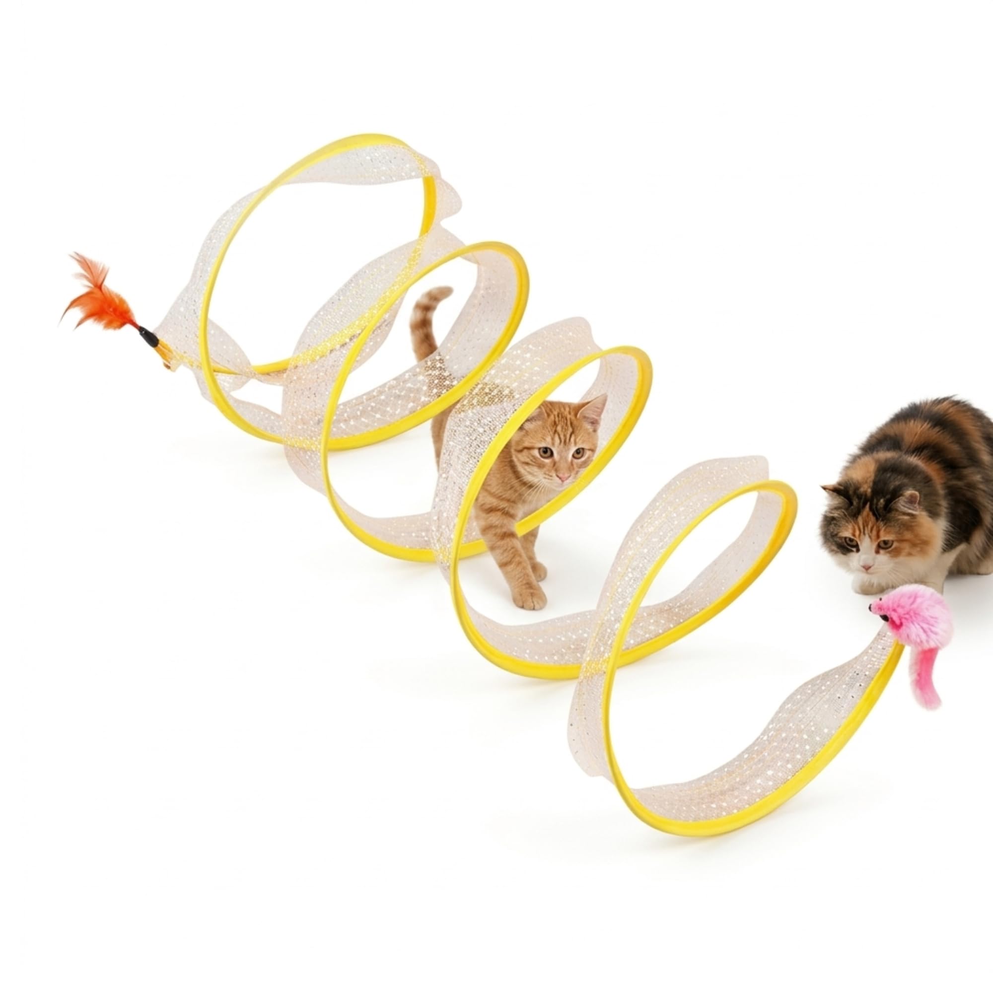 Bohobark Interactive Cat Tunnel Toy For Indoor Cats, Elastic Spring Tunnel Cat Playing Toys With Feather Tail, Teaser Toy For Ca