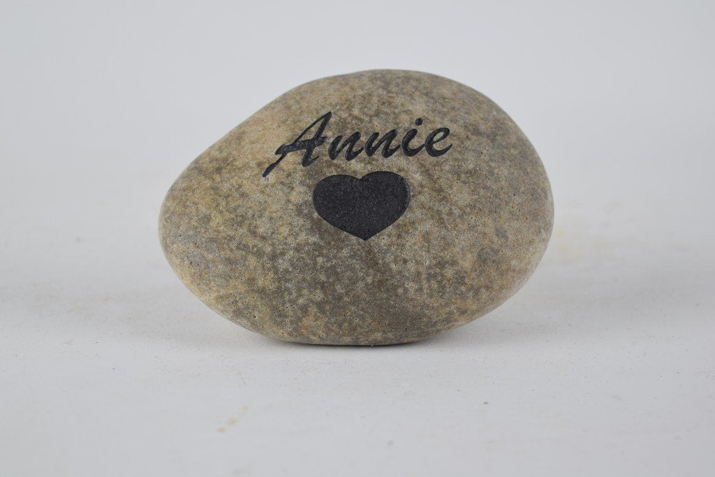 Pet Memorial Headstone Grave Marker - Natural Stone River Rock Sandblast Engraved With Your Pets Name And A Heart For Dog - Cat 