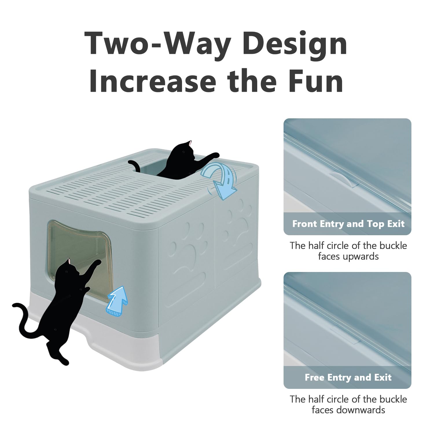 Foldable Xl Cat Litter Box With Lid, Jumbo Enclosed Cat Potty, Top Entry Anti-Splashing Cat Toilet, Easy To Clean Including Cat Litter Scoop And 2-1 Cleaning Brush (Blue) Extra Large