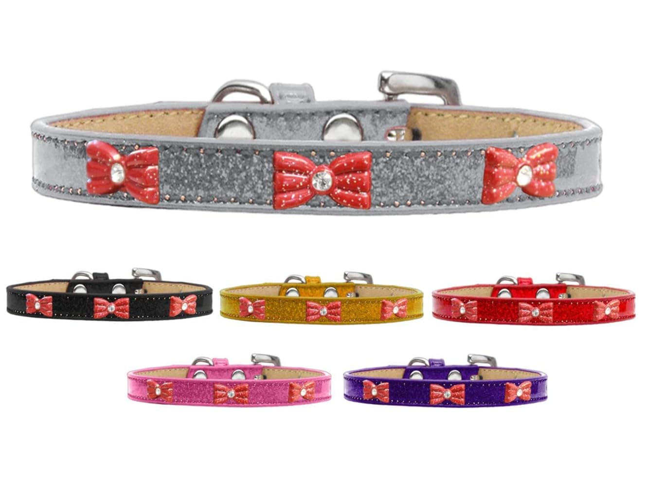 Dog, Puppy & Pet Widget Ice Cream Collar, Red Glitter Bow Red 12