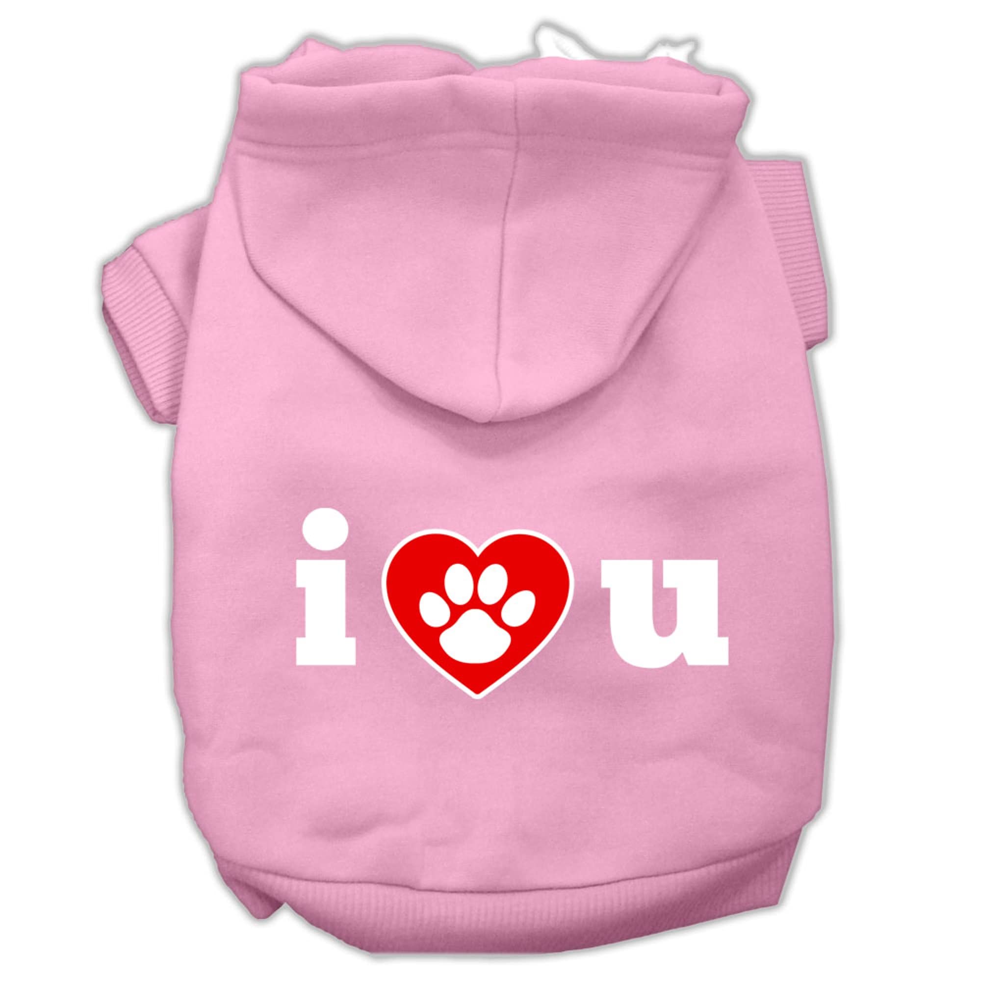 Pet Dog & Cat Hoodie Screen Printed, I Love U Light Pink XL (14-20 lbs.)