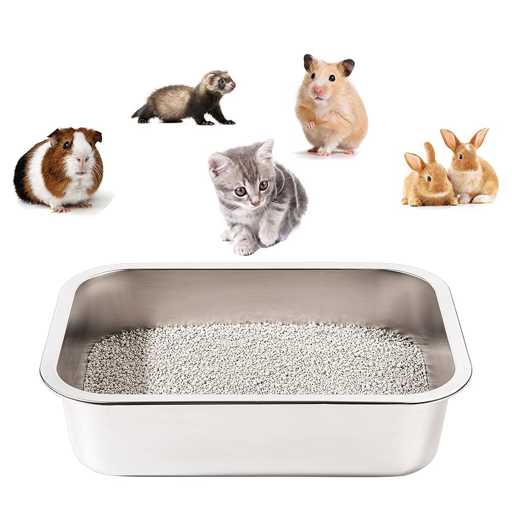 Yangbaga Stainless Steel Litter Box For Kittens, 4 In Height Easy Entry, Odor Control, Non Stick, Easy To Clean,Litter Box For Rabbits, Ferrets,Guinea Pigs And Hamsters