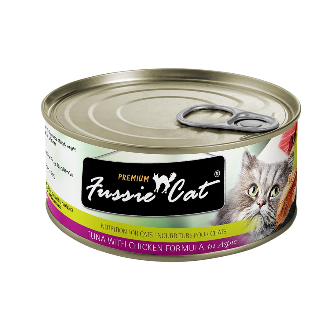 Fussie Cat Premium Tuna with Chicken in Aspic Grain-Free Wet Cat Food - 2.82oz Cans - Case of 24 Cans (Tuna with Chicken in Aspi