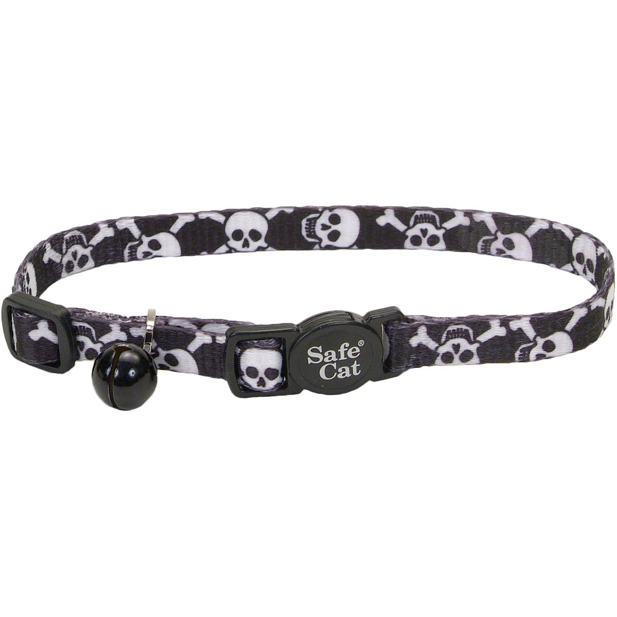 Safe Cat Fashion Adjustable Breakaway Cat Safety Collar With Bell, Skulls, Girth 8-12 Inches X 3/8' Width (1-Unit)