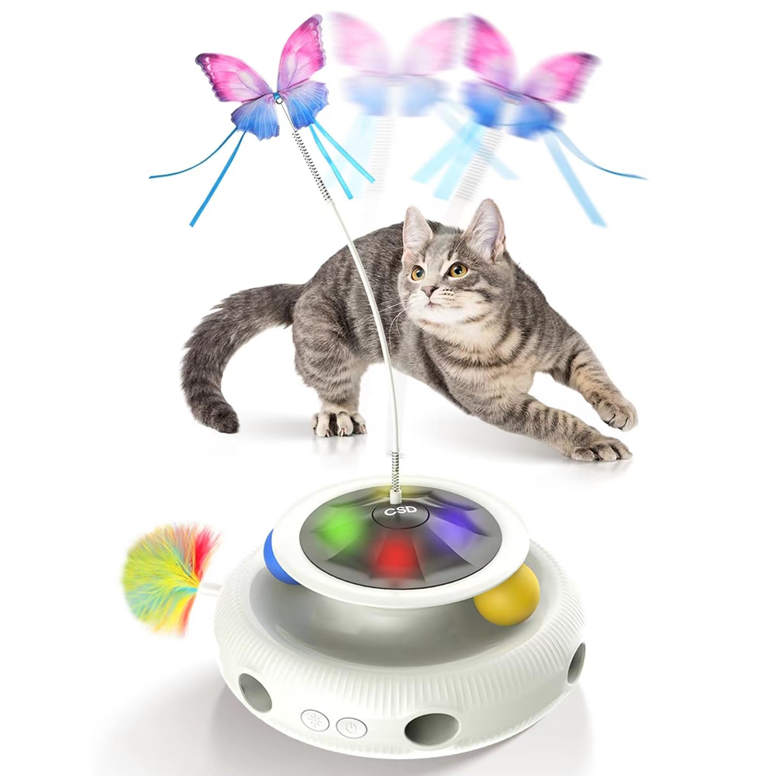 Automatic Interactive Cat Toys For Indoor Cats & Bored Adults - Kitten Toys With Fluttering Butterfly, Ambush Feather & Track Ba