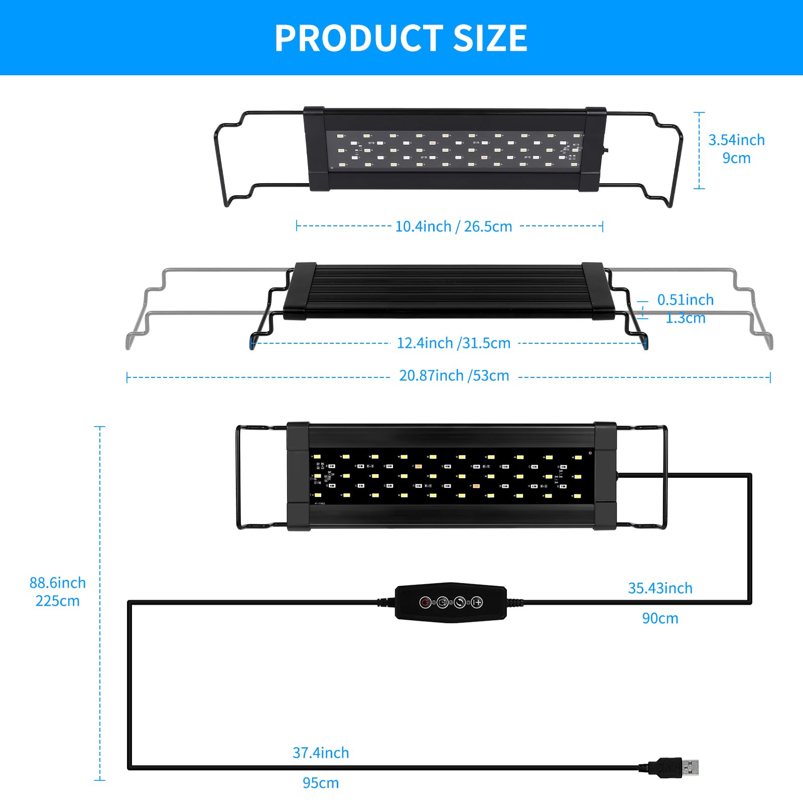 Zingbabu USB Aquarium Light,10W Full Spectrum Fish Tank Lights with Timer, Adjustable Extendable Bracket for 12-20 Inch Aquarium