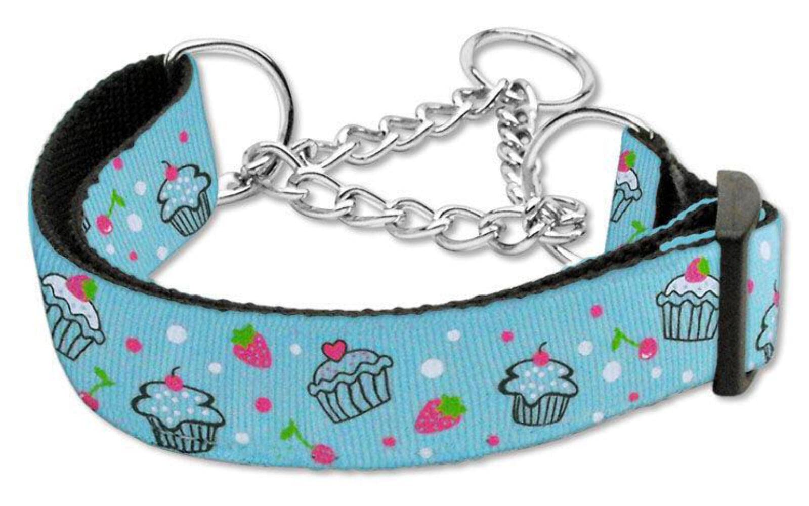 Mirage Pet Products Cupcakes Nylon Ribbon Martingale Collar for Pets, Large, White
