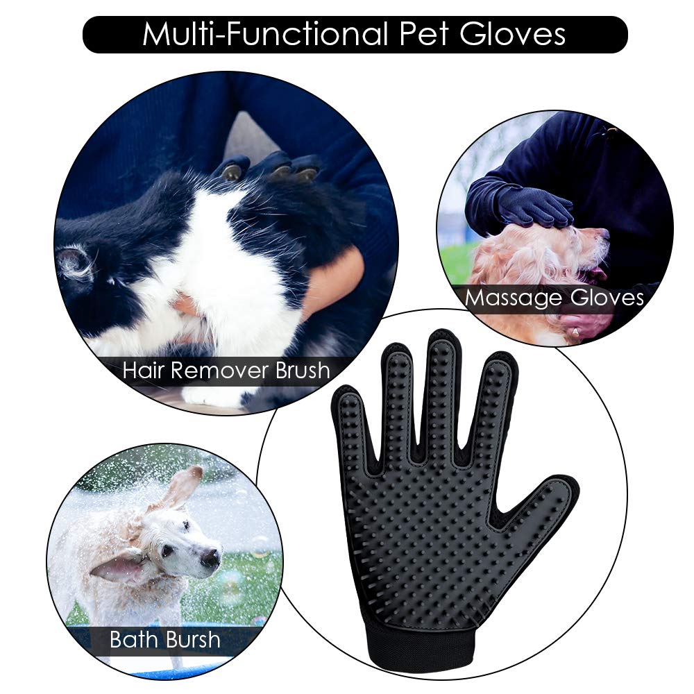 Upgrade Version Pet Grooming Glove - Gentle Deshedding Brush Glove For Dogs, Cats & Horses With Long And Short Fur - Efficient P
