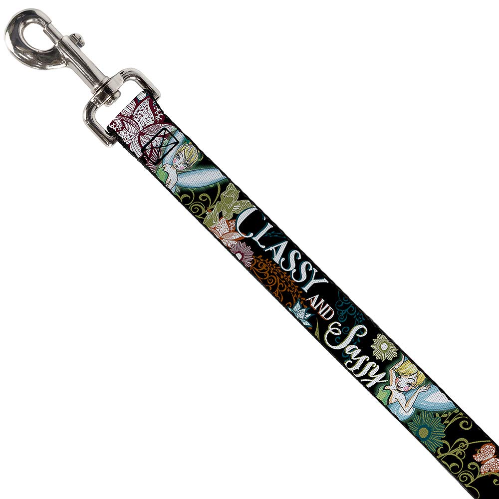 Buckle-Down Pet Leash - Tinker Bell Floral Collage Classy And Sassy - 6 Feet Long - 1' Wide