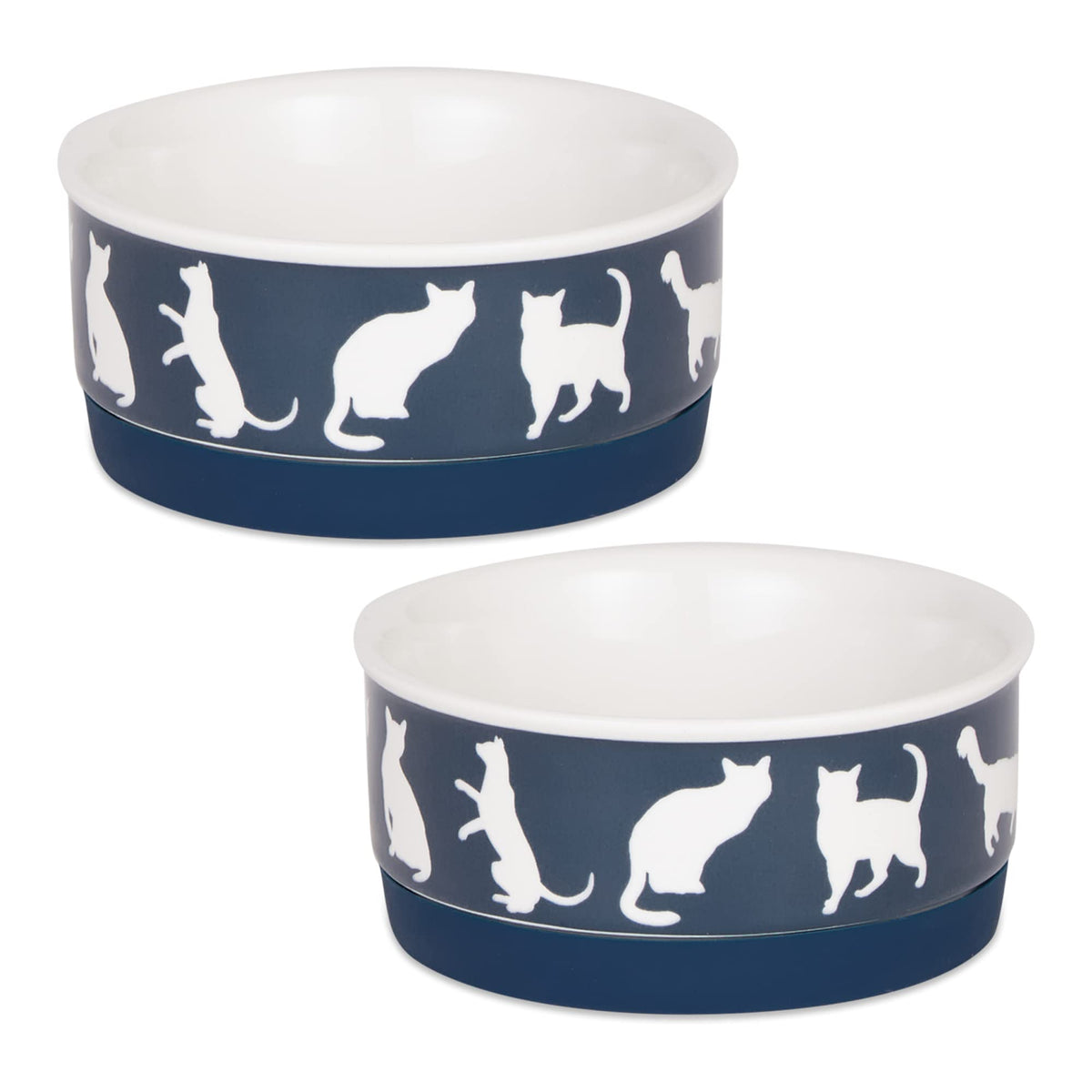 Bone Dry Ceramic Cat Bowls for Food & Water Microwave & Dishwasher Safe, Non-Skid Bottom, Small Set, 4.25x2, Navy, 2 Count