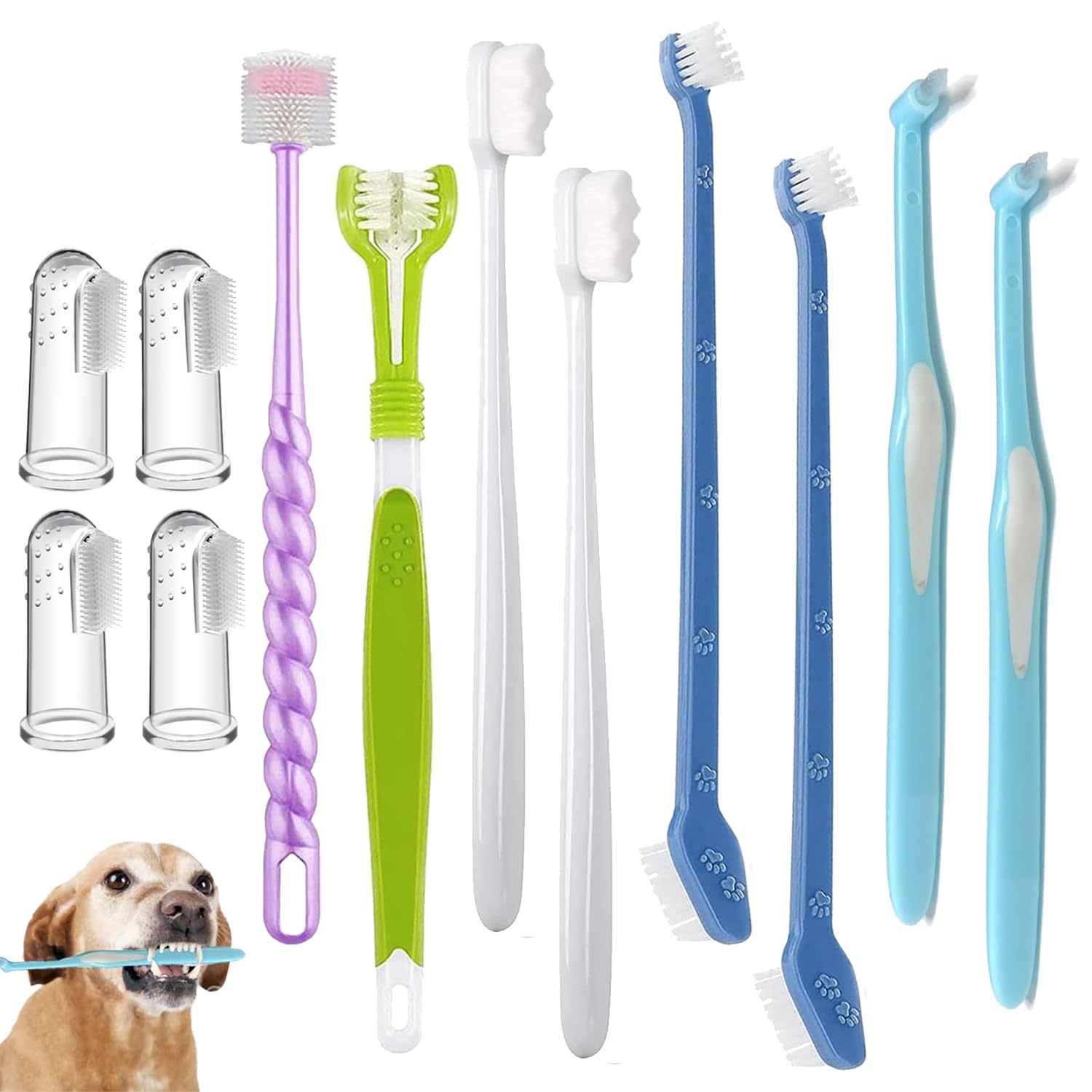 URMYONLY Dog Toothbrush, 360 Degree Finger Toothbrush, Triple Head Toothbrushes,Cleaning Brushes for Dog Cat Oral Dental Health 